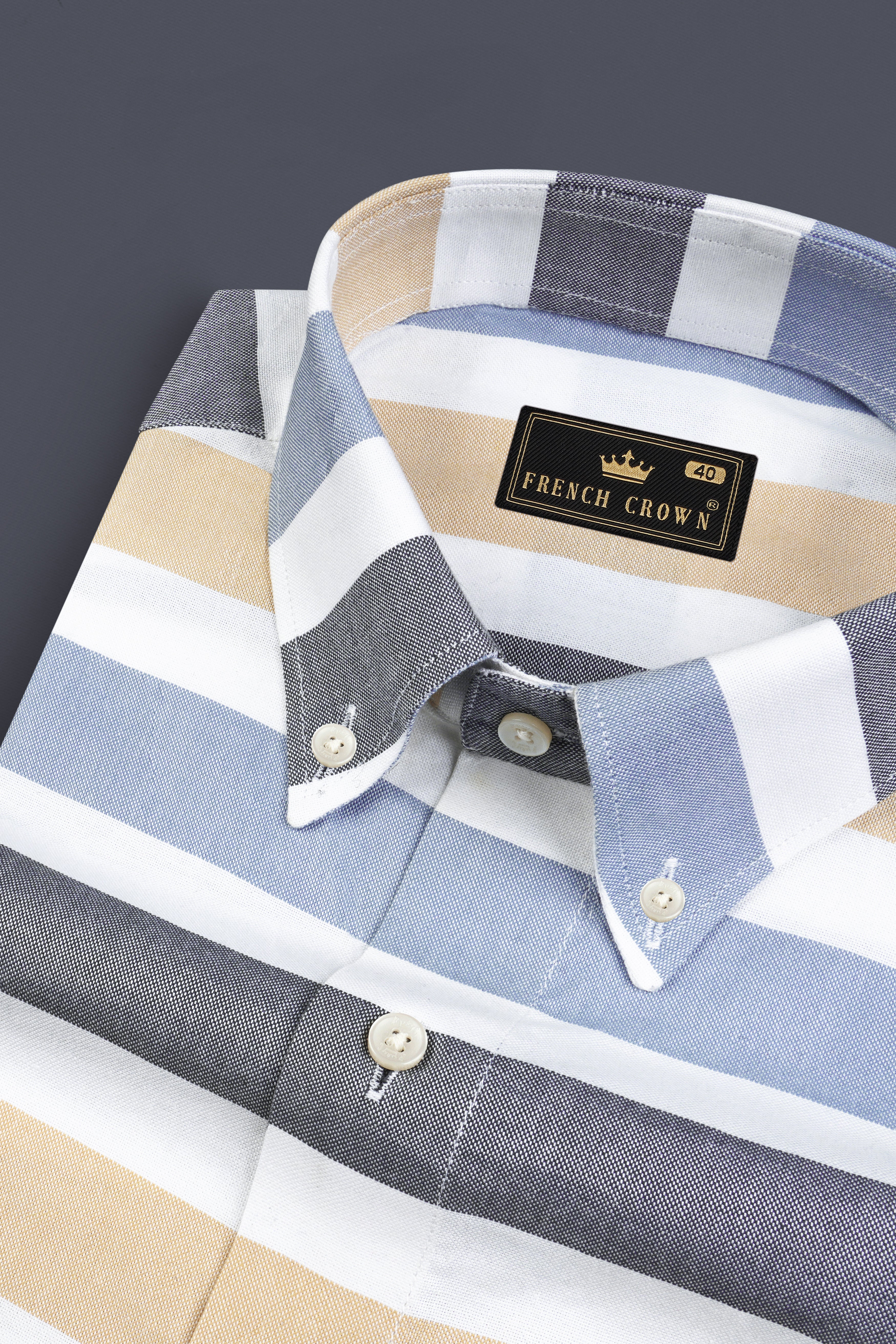 Bright White with Periwinkle Blue Multicolour Horizontal Striped Royal Oxford Shirt