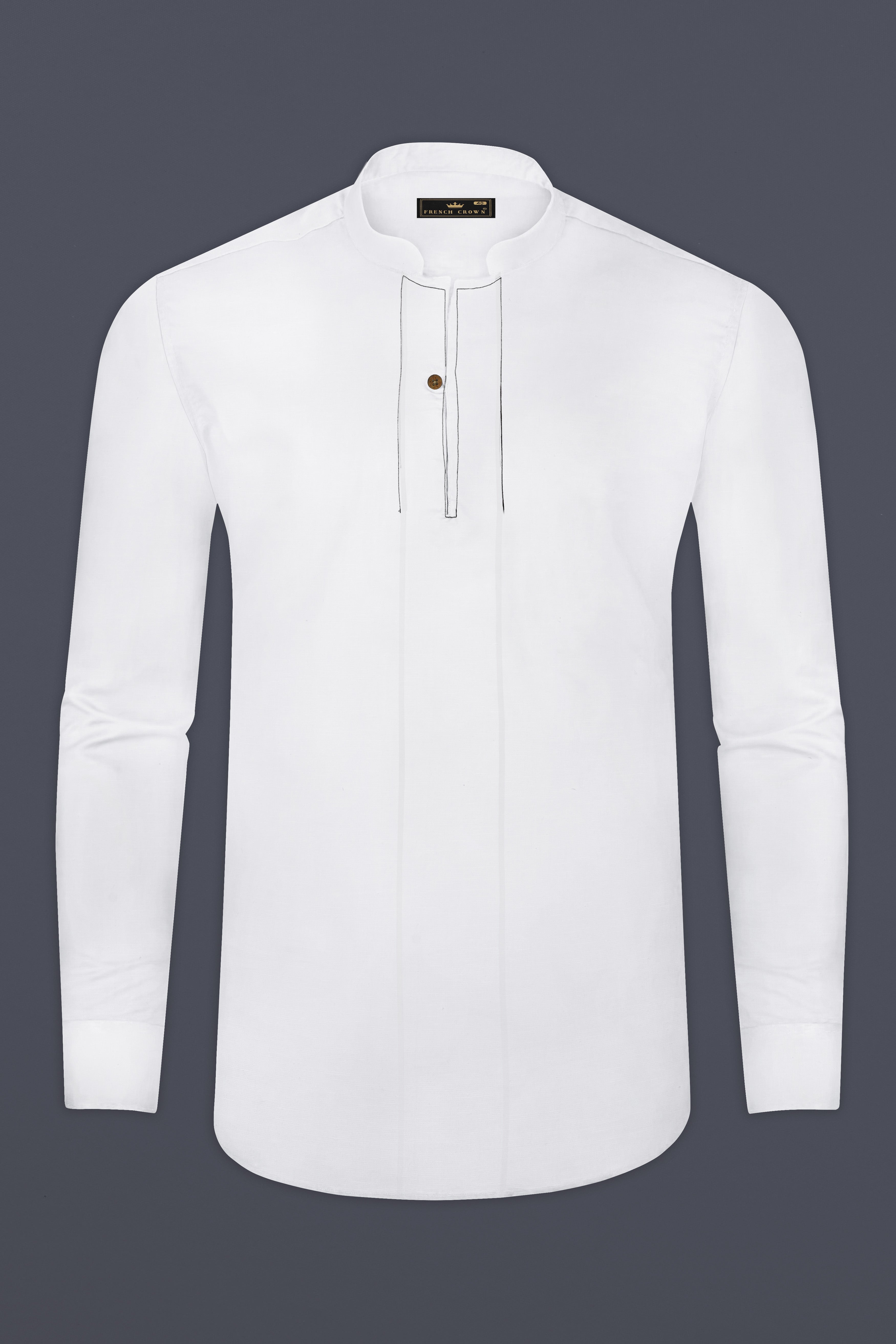 Bright White Luxurious Linen Designer Kurta Shirt