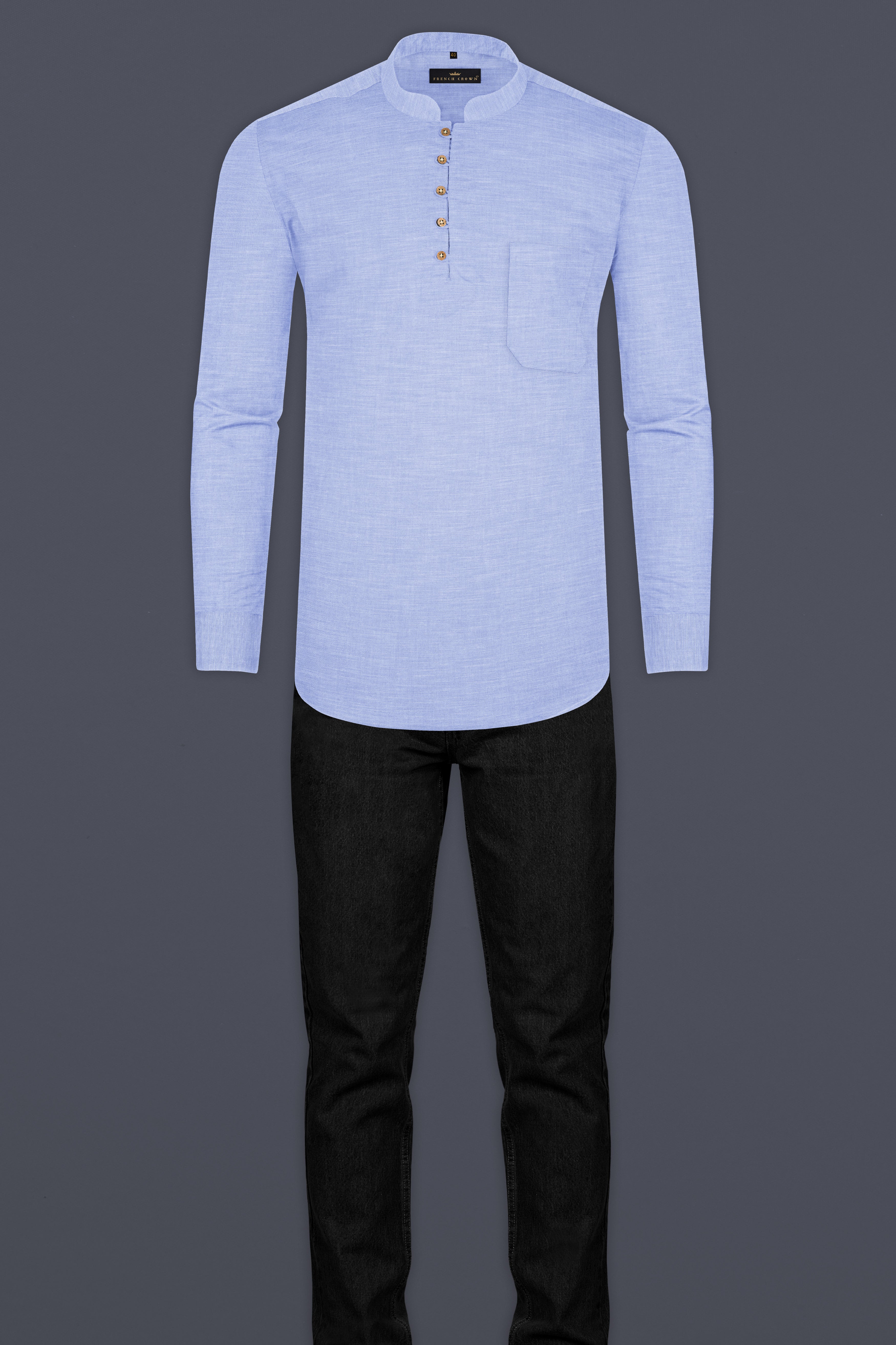 Light Periwinkle Blue Luxurious Linen Kurta Shirt