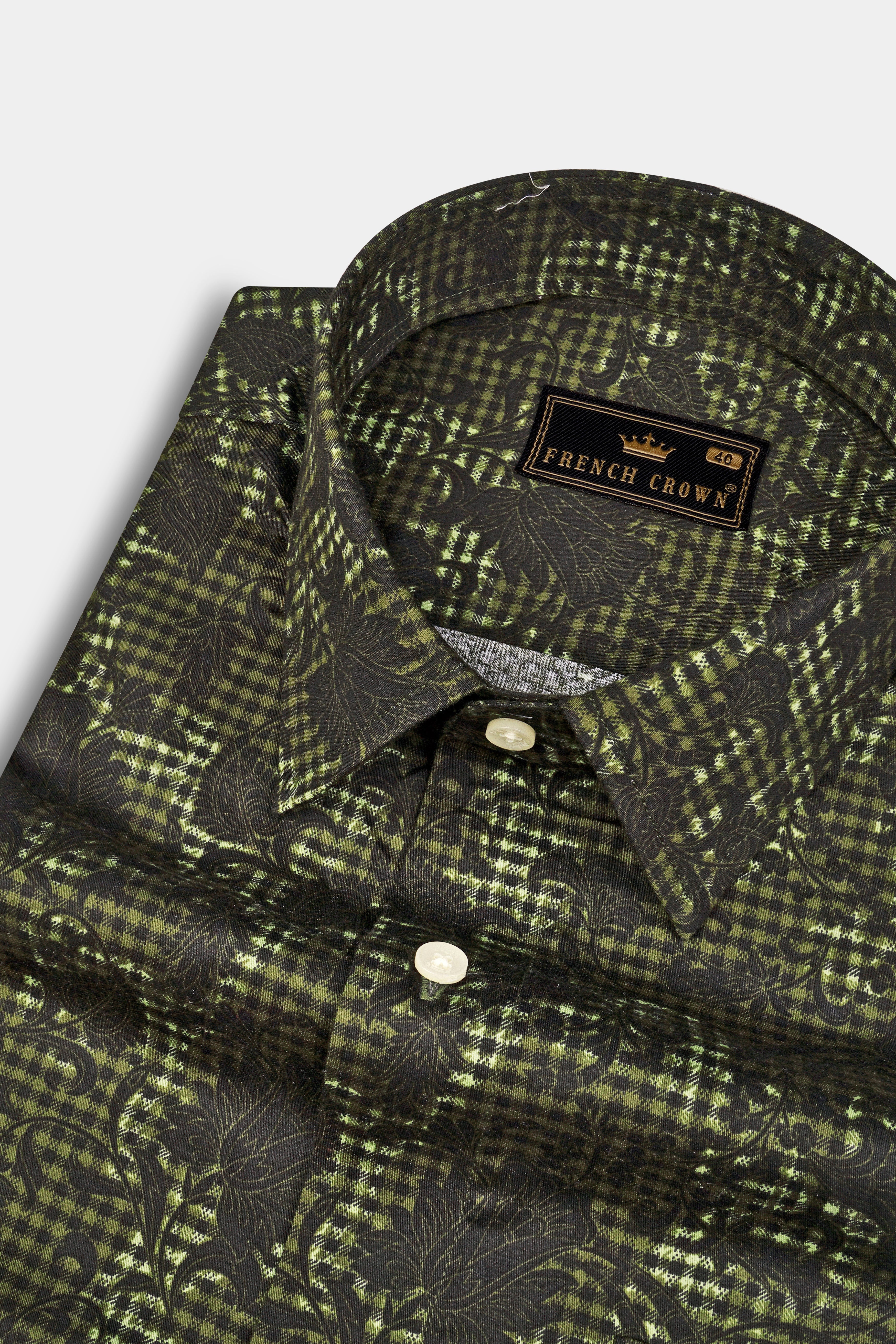 Woodland Green and Cinder Black Damask Textured Super Soft Premium Cotton Shirt