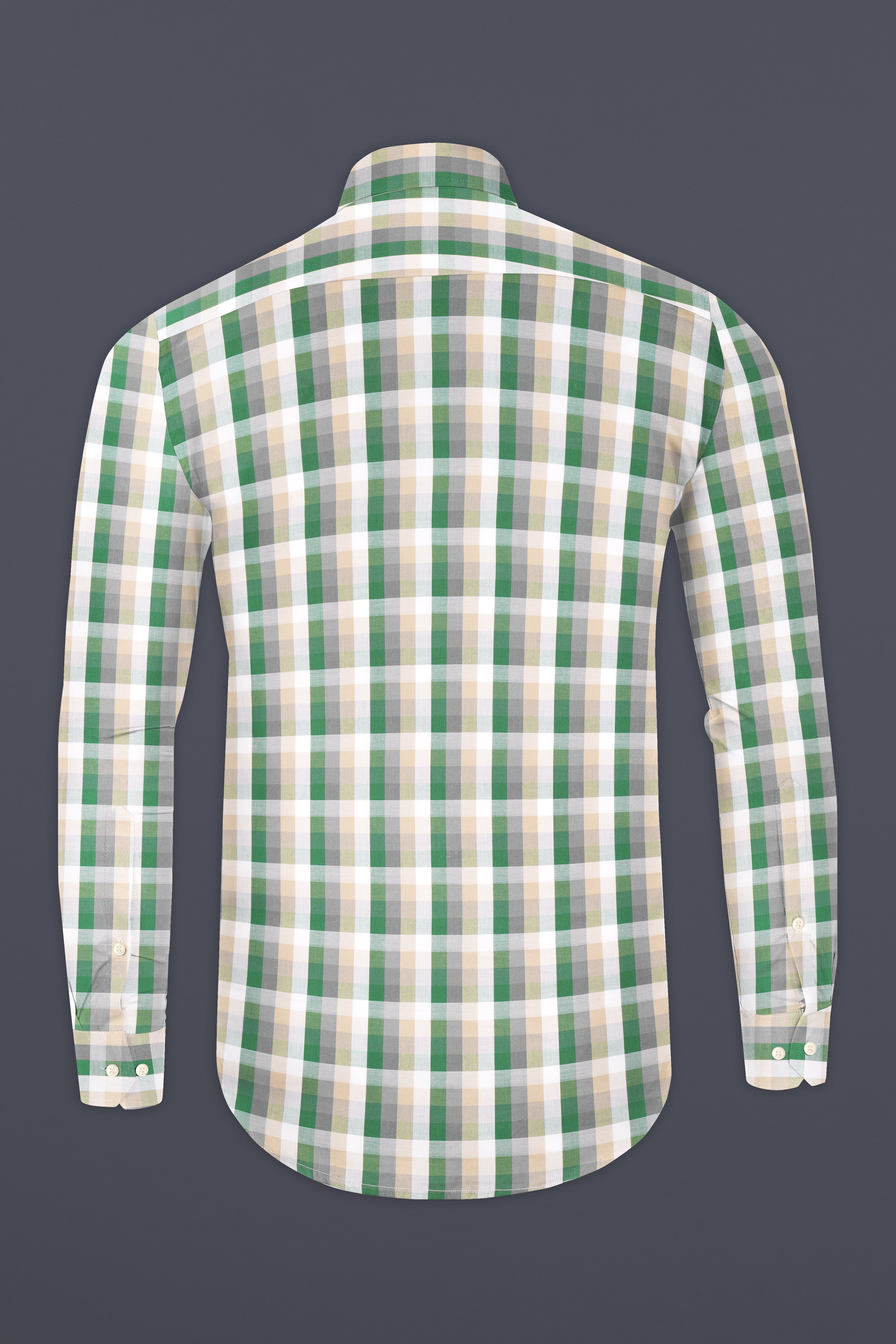 Janna Beige and Greenish Plaid Twill Textured Premium Cotton Shirt