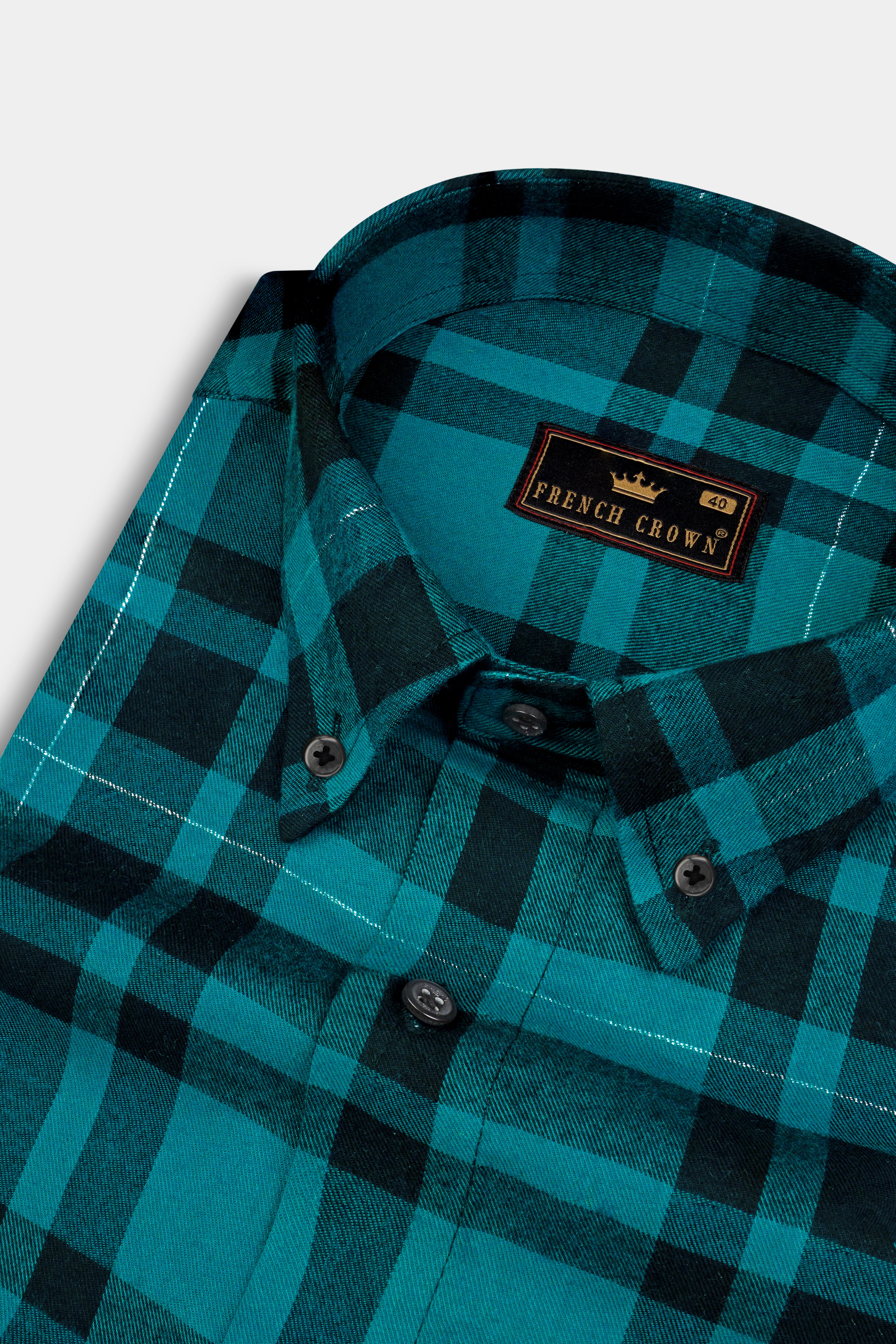 Deep Aqua and Cinder Plaid Flannel Shirt