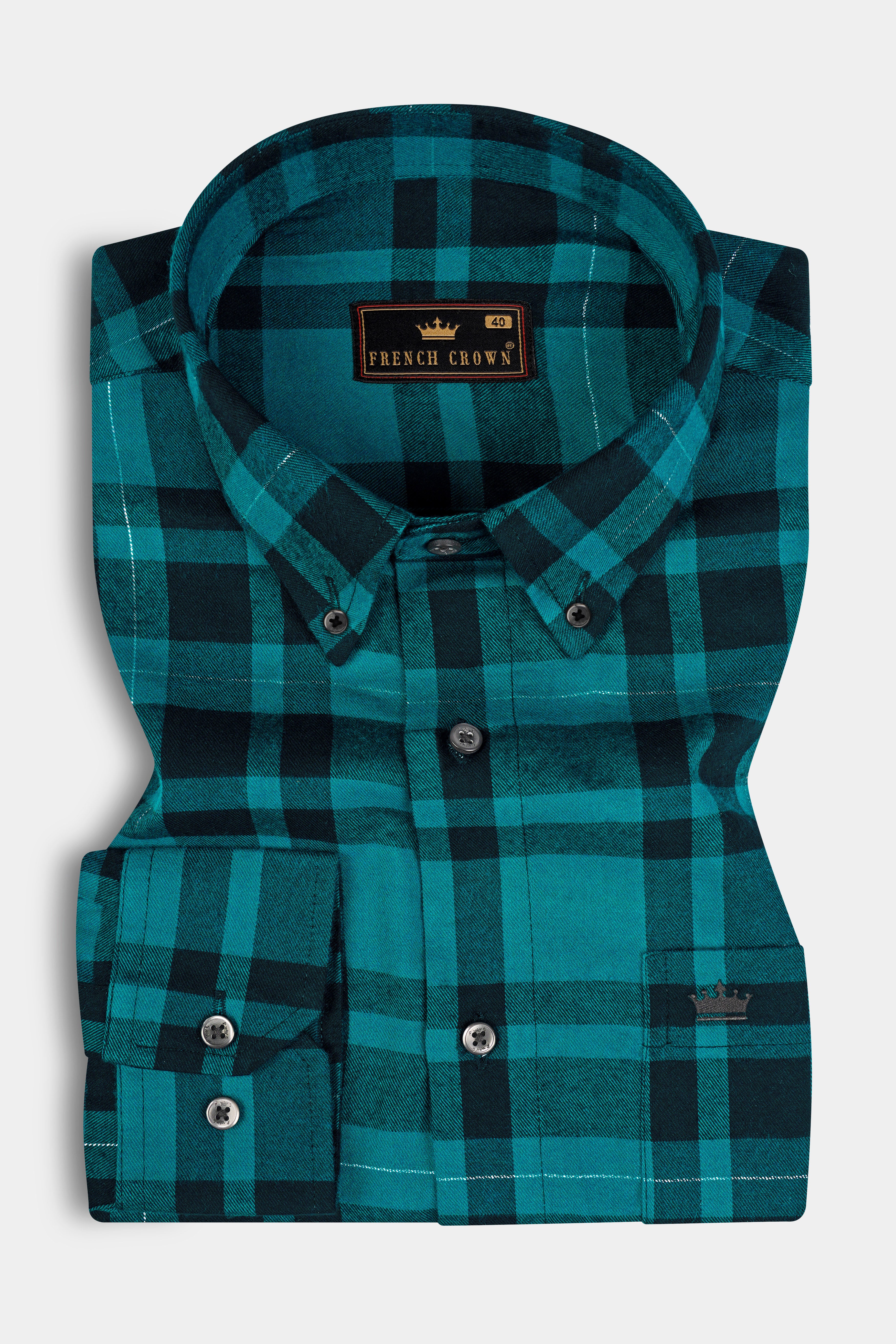 Deep Aqua and Cinder Plaid Flannel Shirt