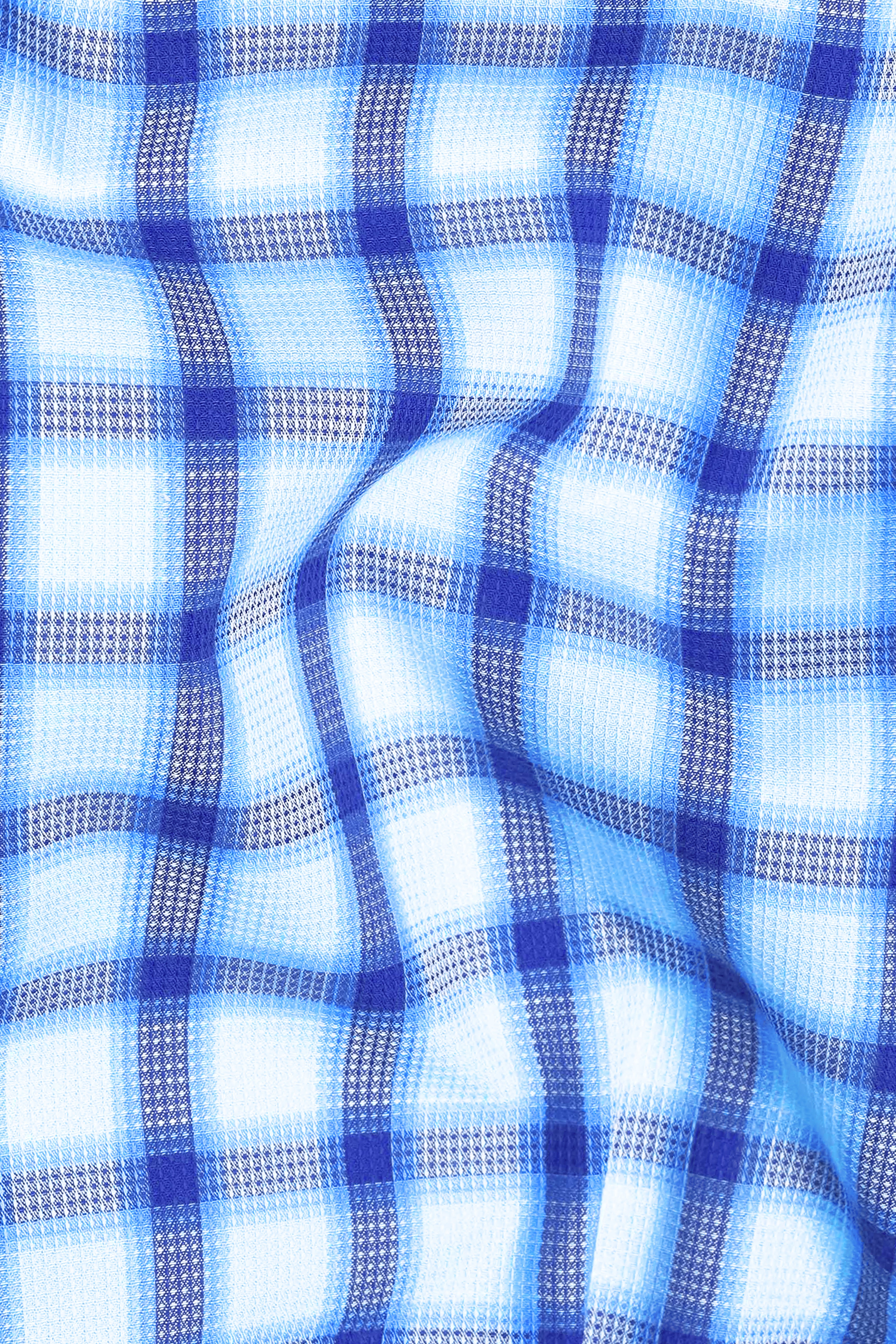 Jagged Ice and Cerulean Blue Checkered Dobby Textured Premium Giza Cotton Shirt