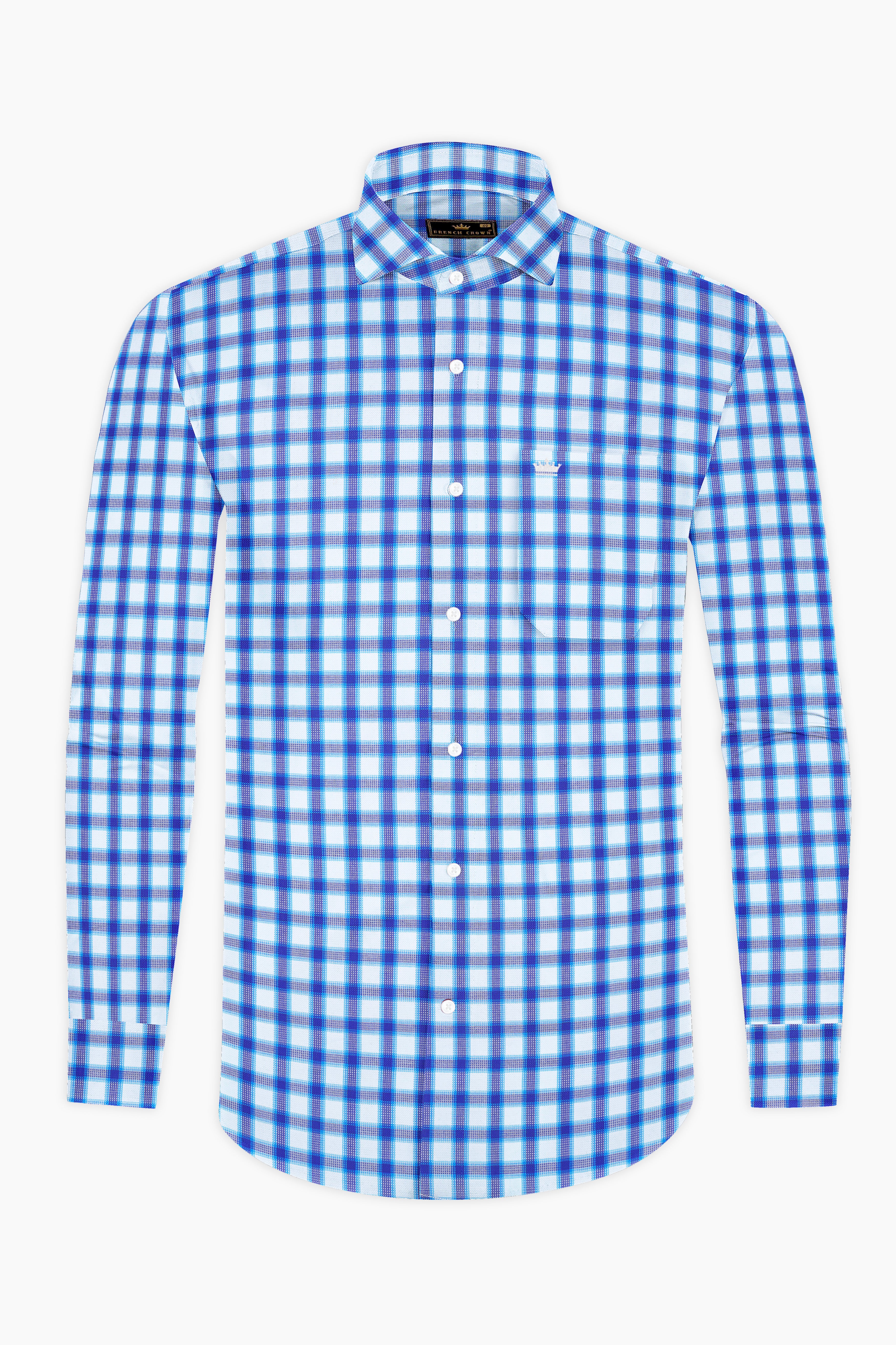 Jagged Ice and Cerulean Blue Checkered Dobby Textured Premium Giza Cotton Shirt