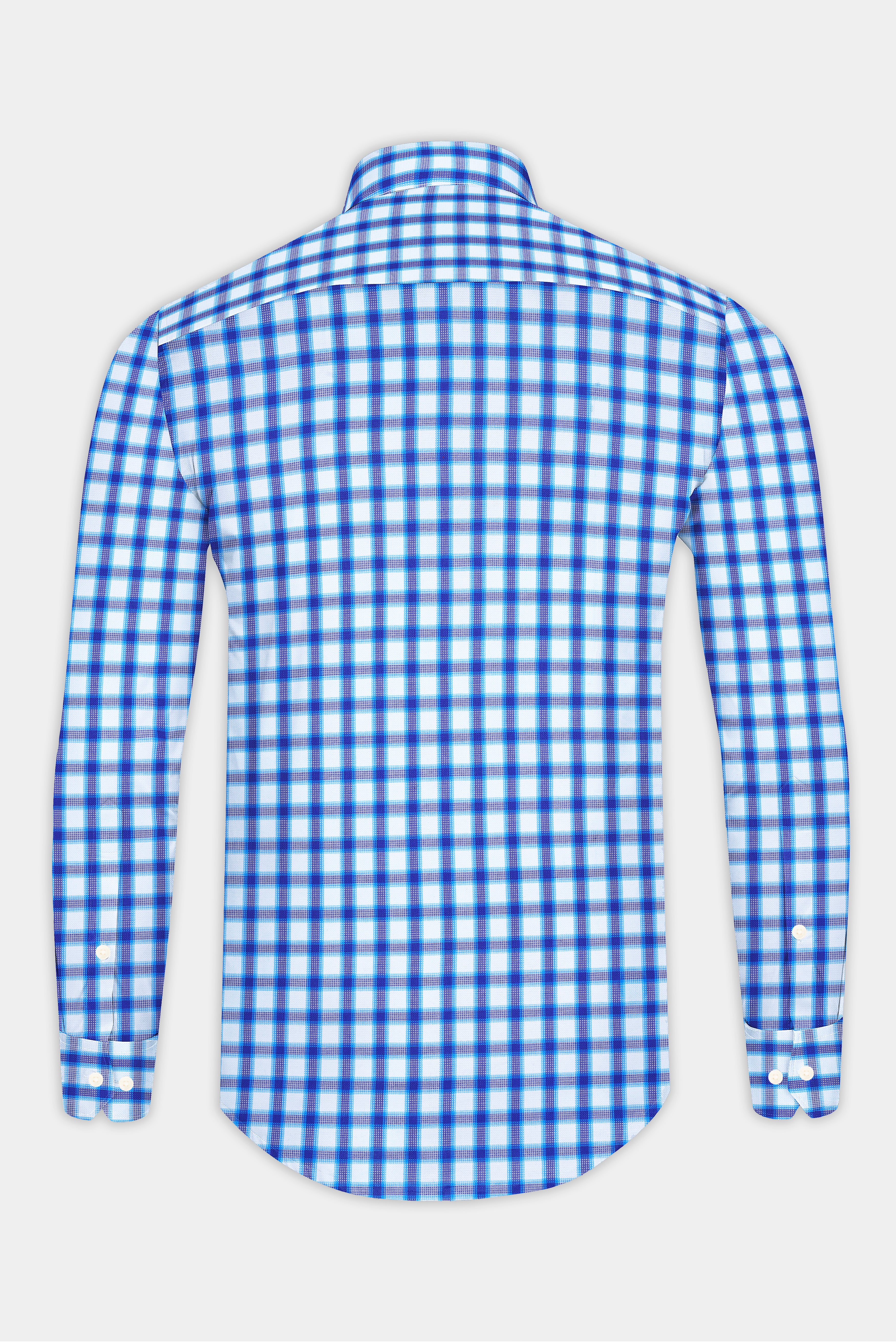 Jagged Ice and Cerulean Blue Checkered Dobby Textured Premium Giza Cotton Shirt