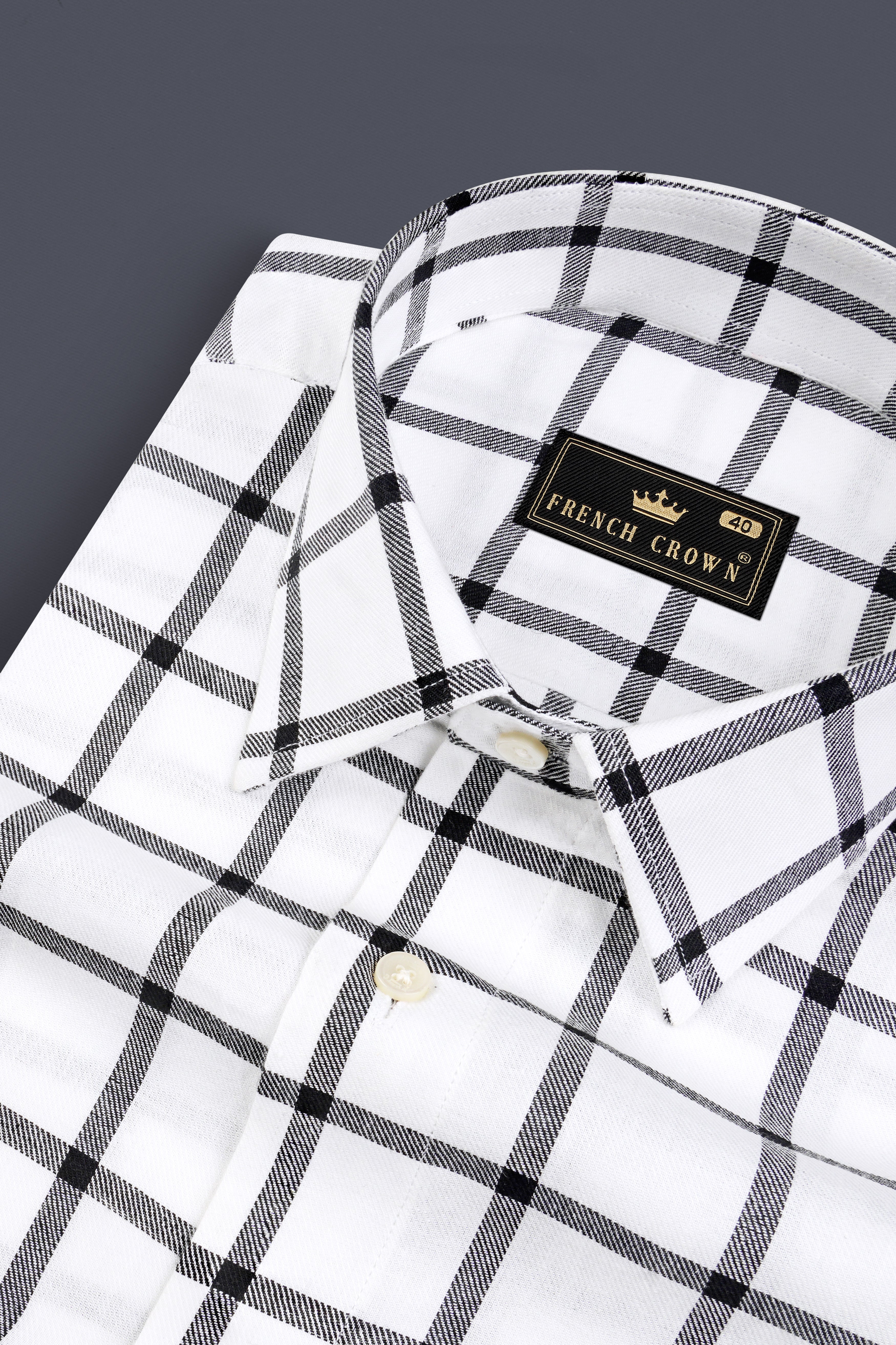 White and Black Windowpane Twill Premium Cotton Shirt