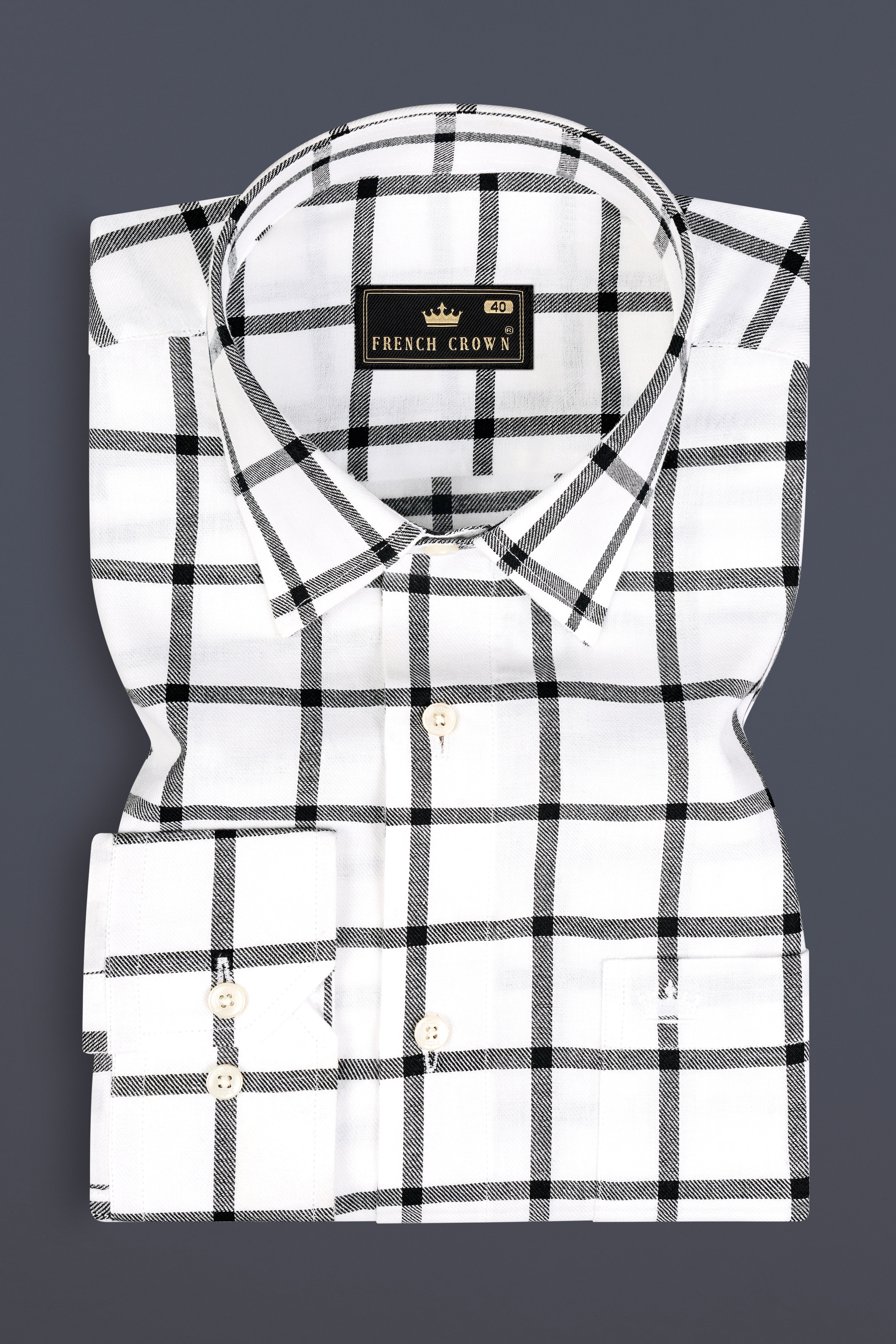 White and Black Windowpane Twill Premium Cotton Shirt