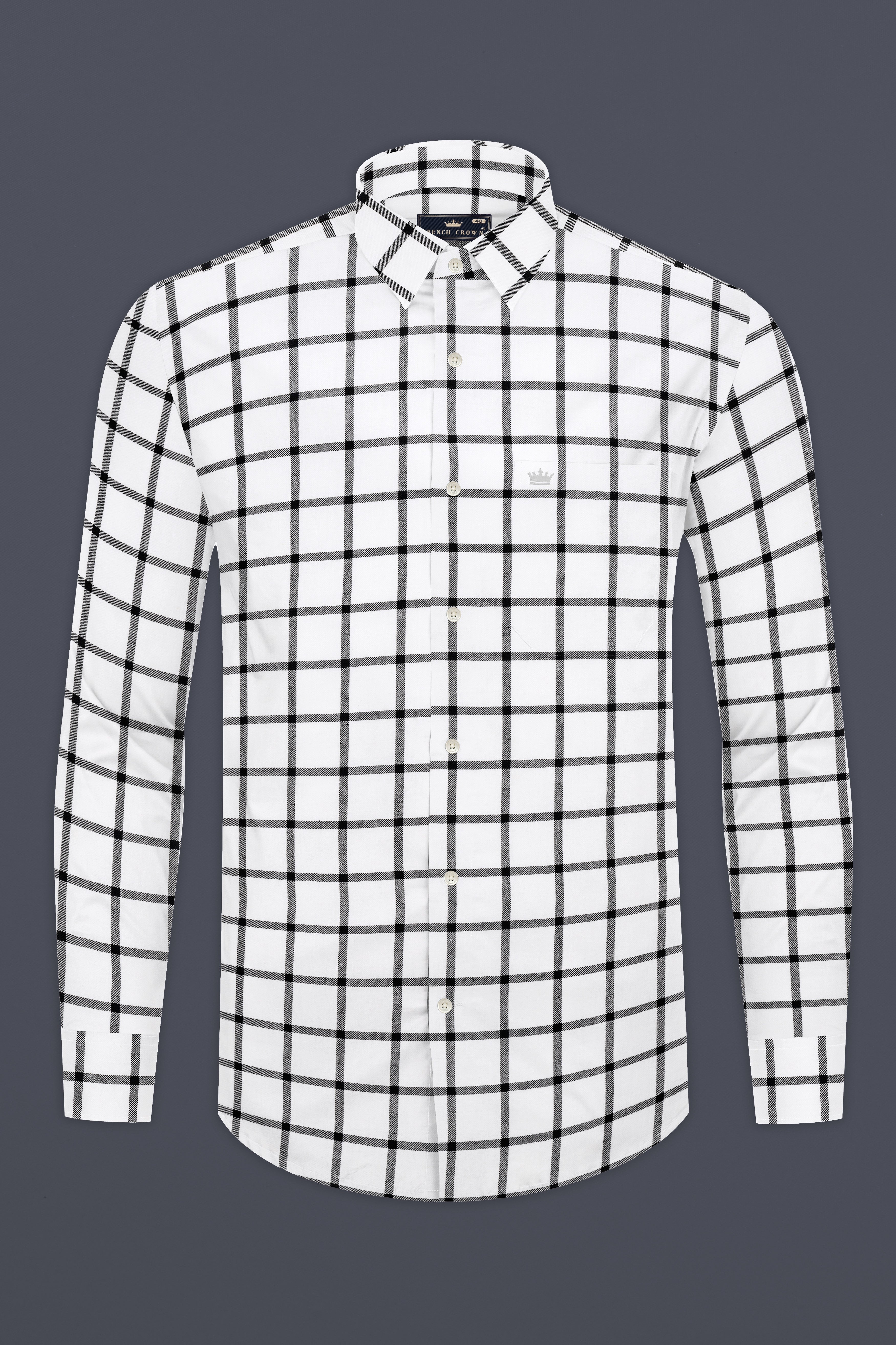 White and Black Windowpane Twill Premium Cotton Shirt