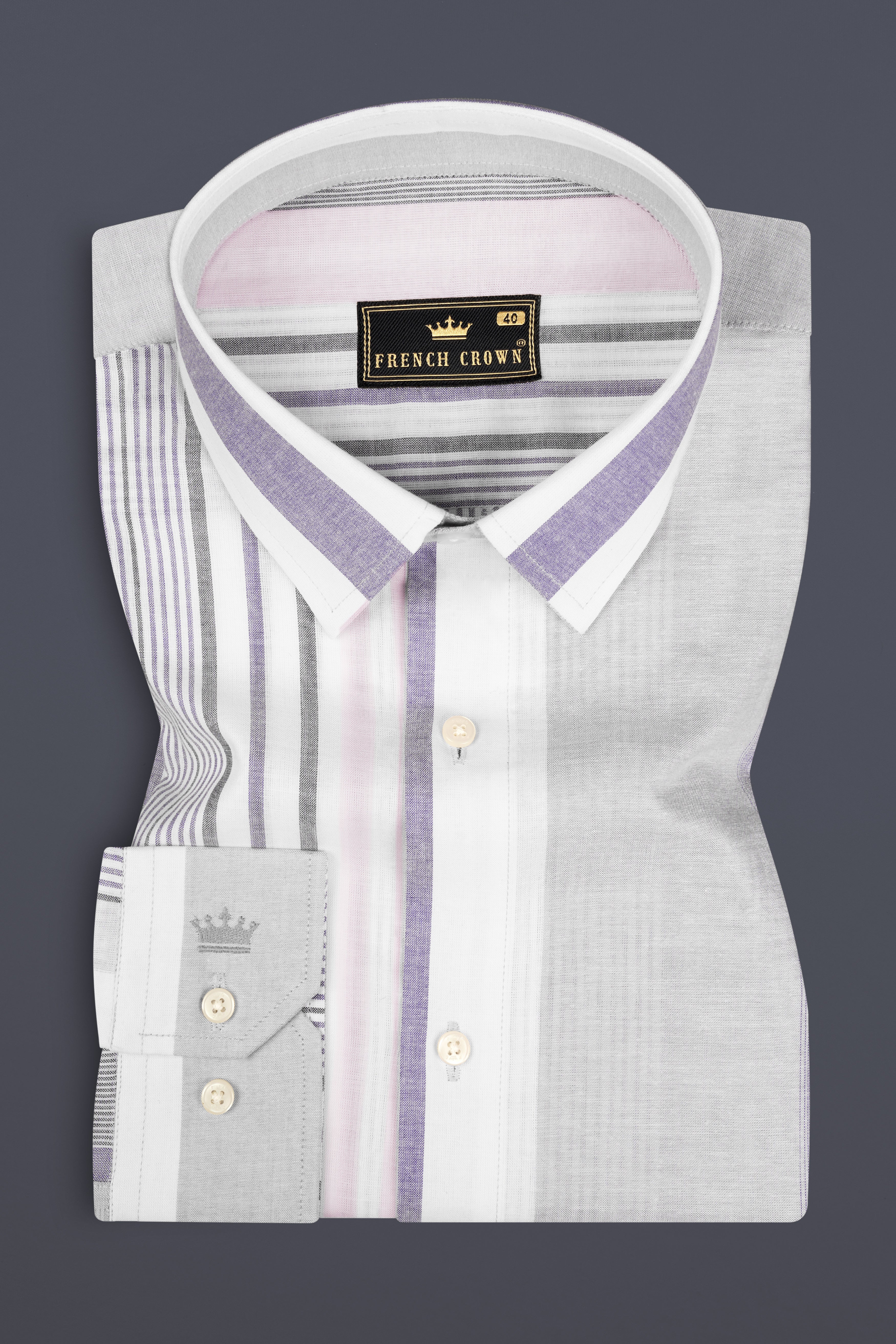 Celeste Gray with Opera Mauve Striped Premium Cotton Shirt