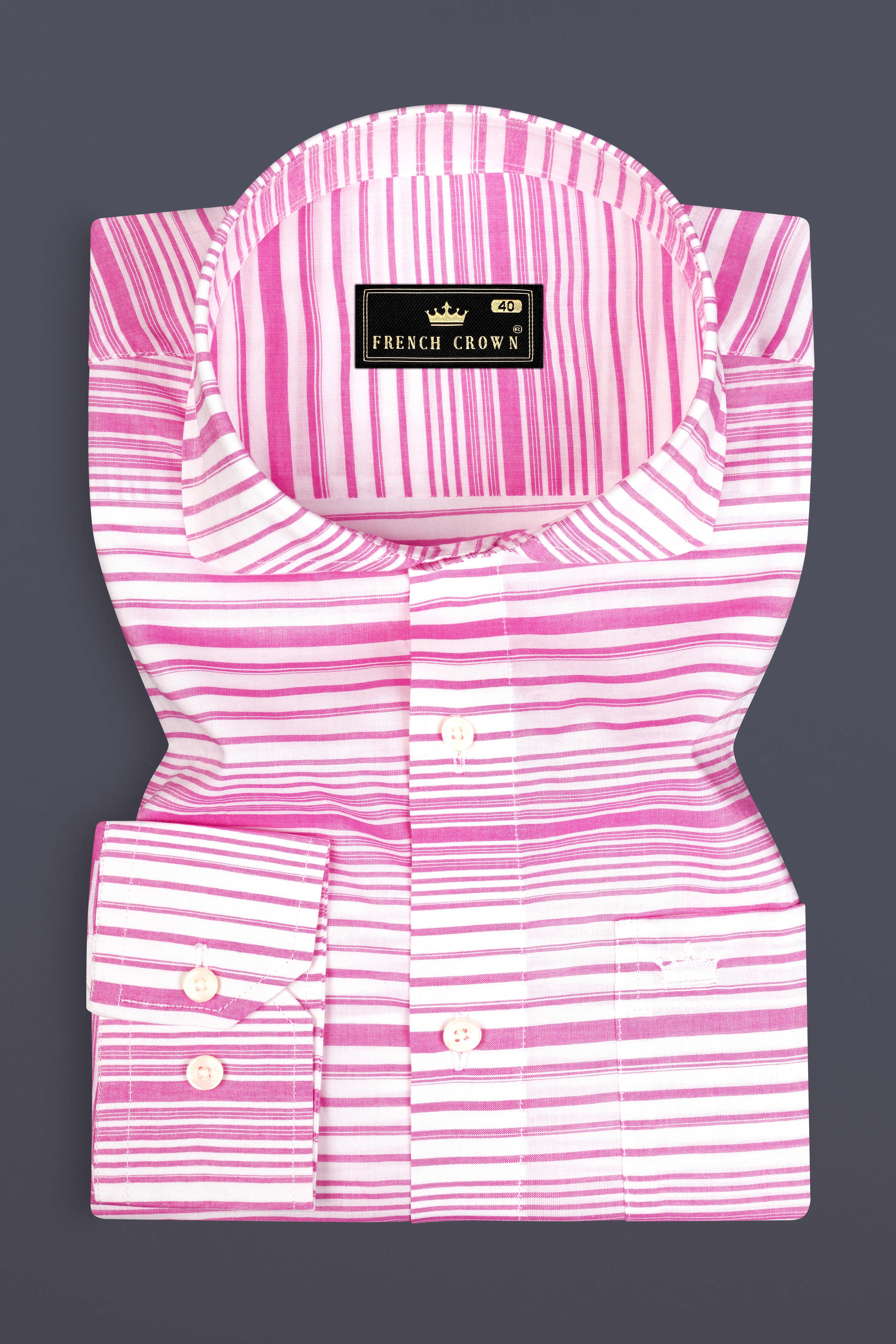 Bright White and Deep Blush Striped Premium Cotton Shirt