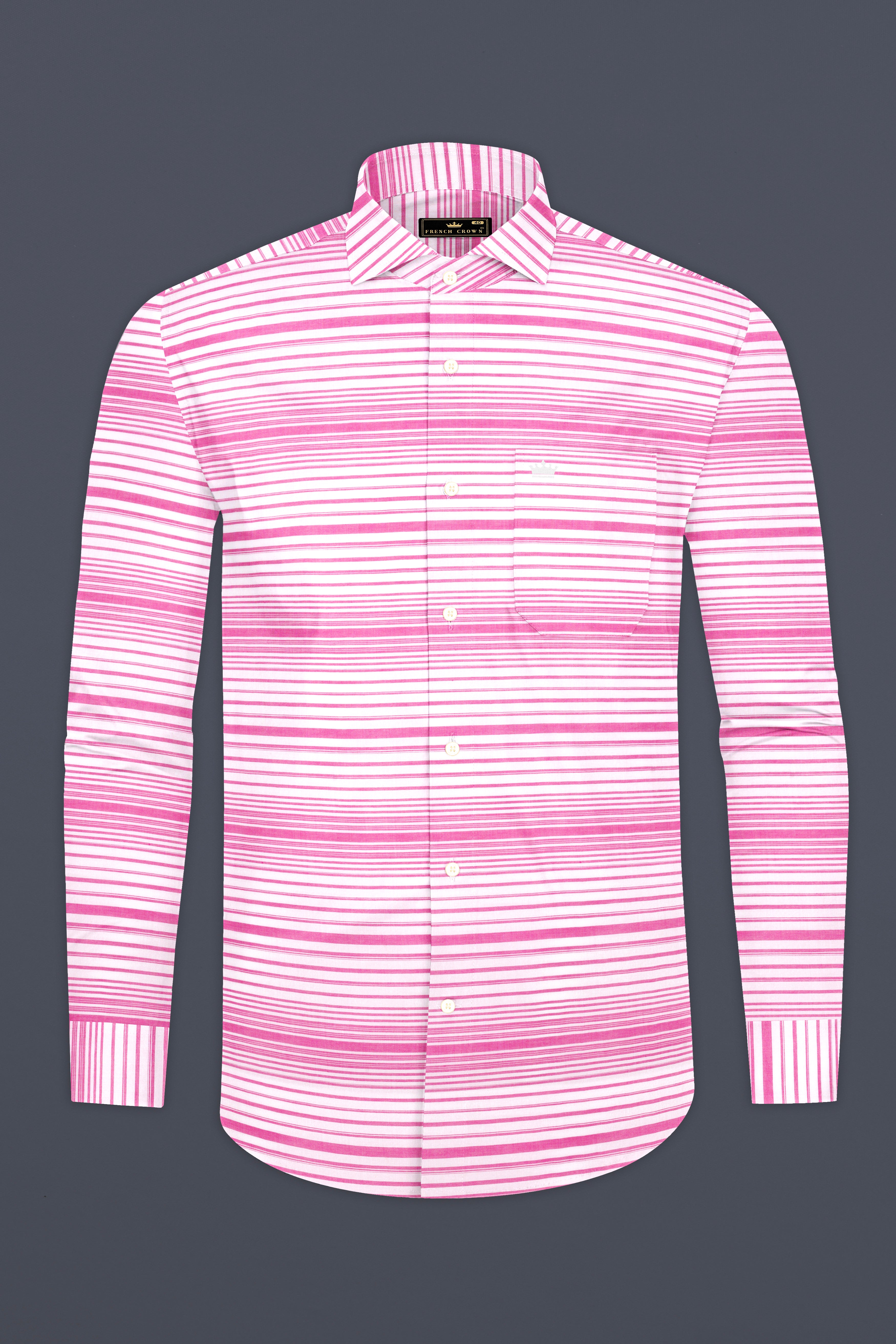 Bright White and Deep Blush Striped Premium Cotton Shirt