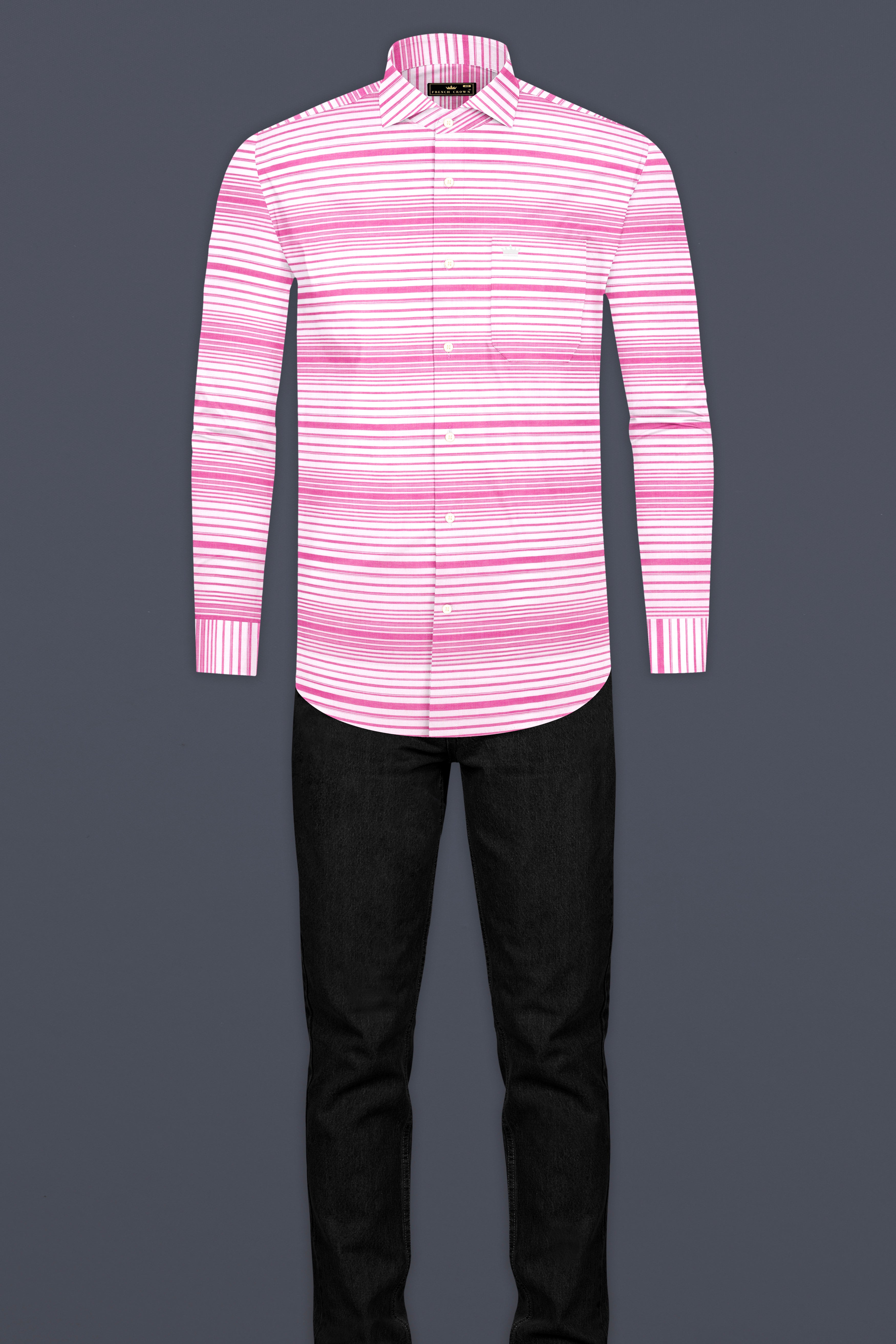 Bright White and Deep Blush Striped Premium Cotton Shirt