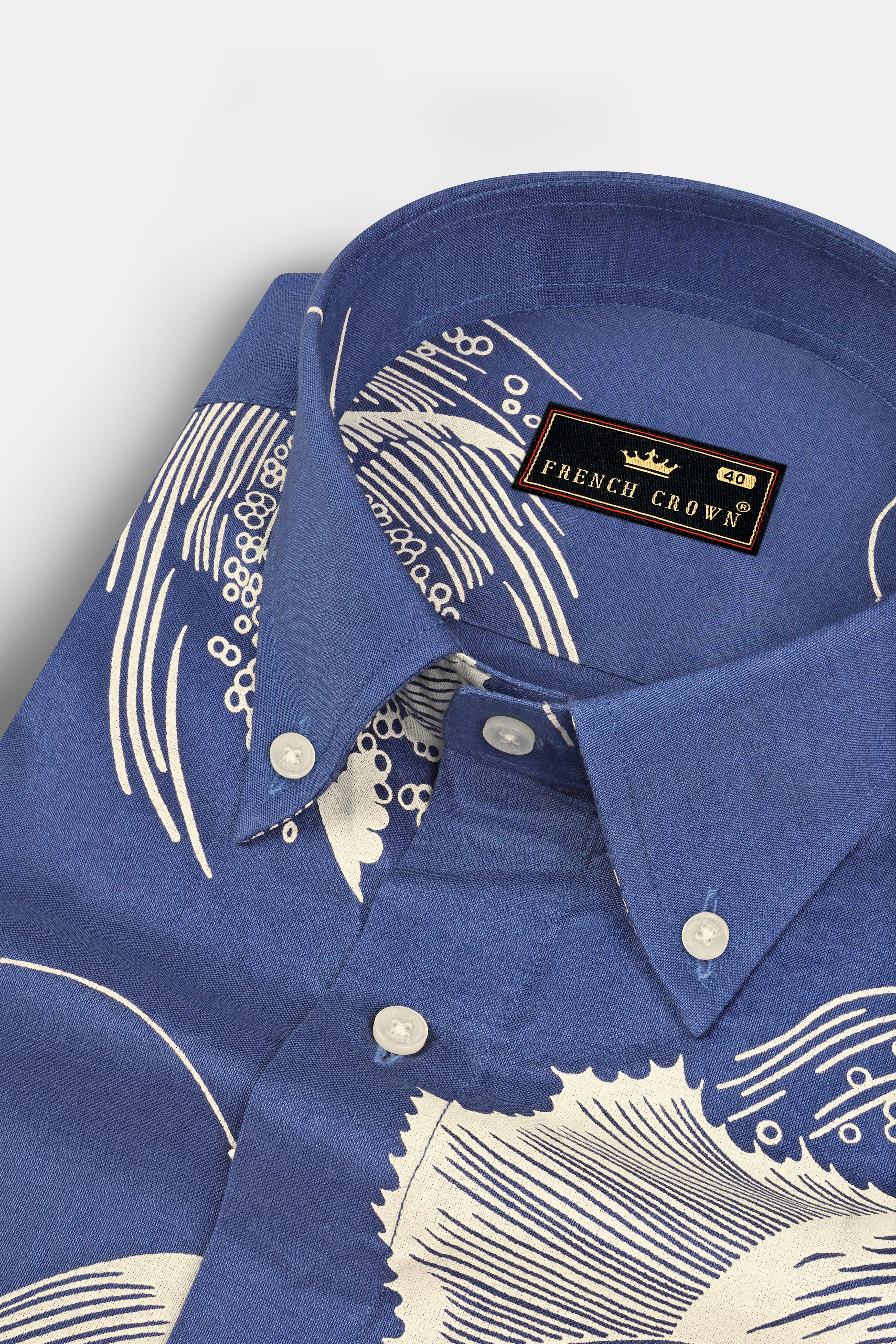 Rhino Blue Dolphin Printed Royal Oxford Shirt