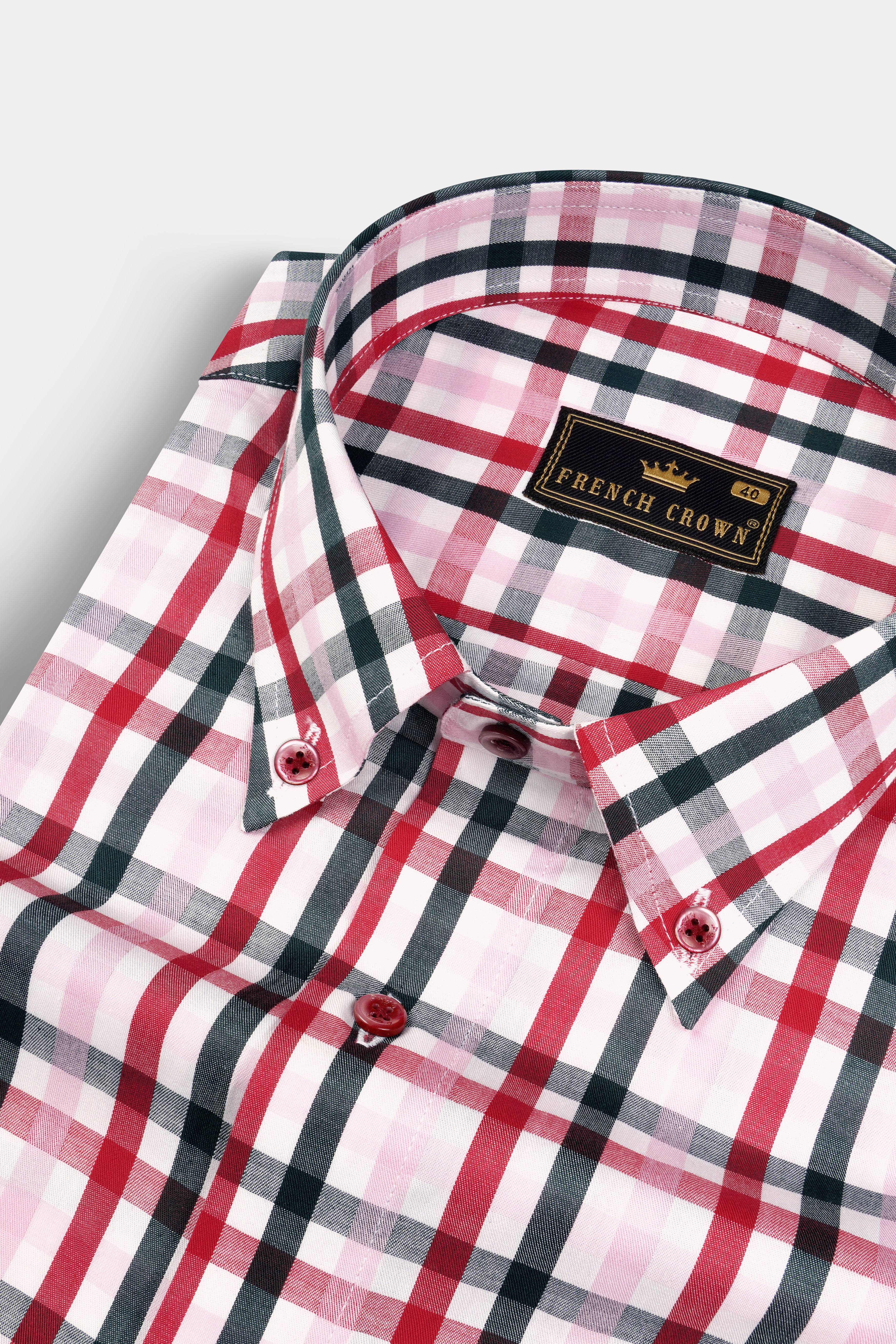 Reddish with White Plaid Twill Premium Cotton Shirt