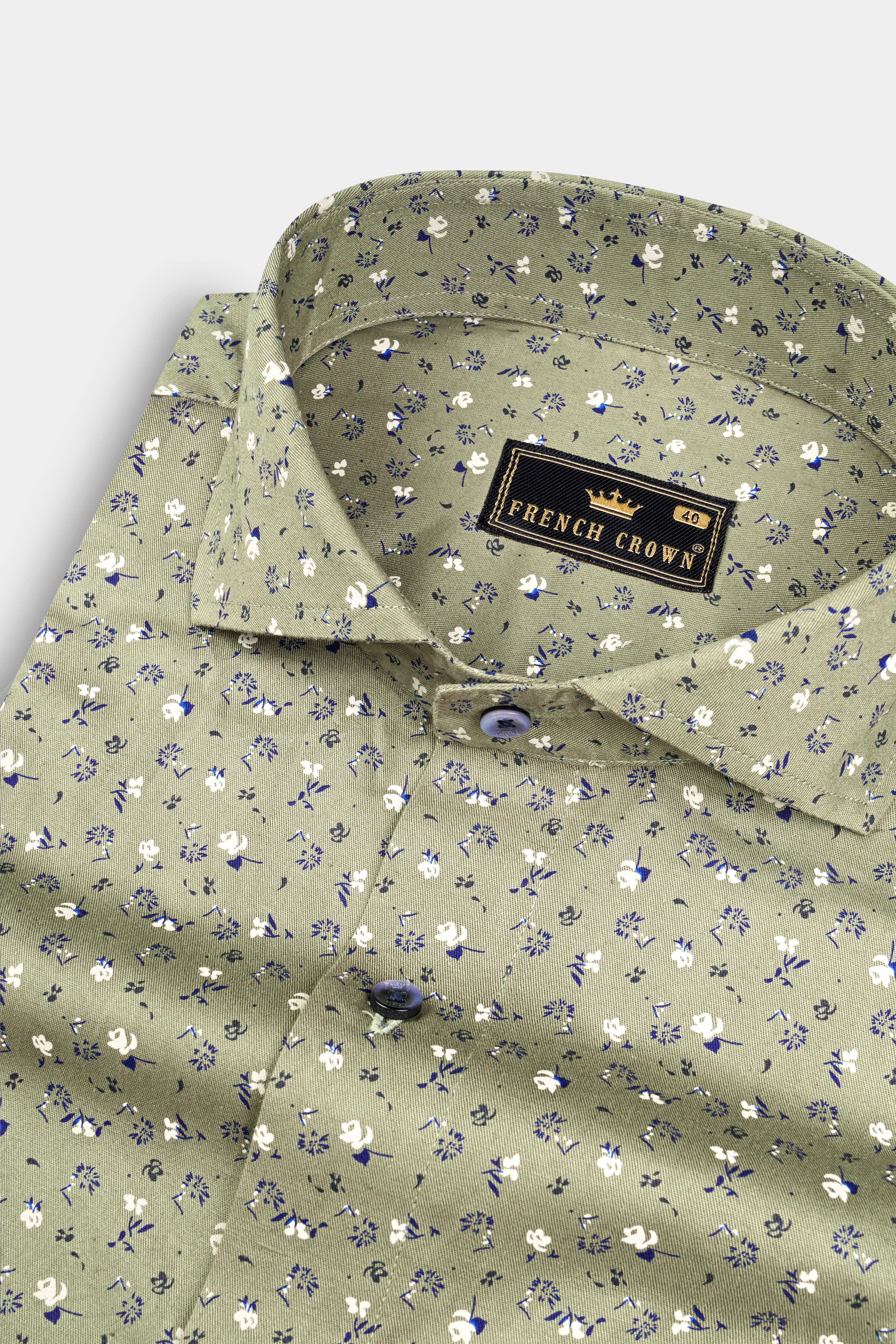 Sage Green Floral Printed Super Soft Premium Cotton Shirt