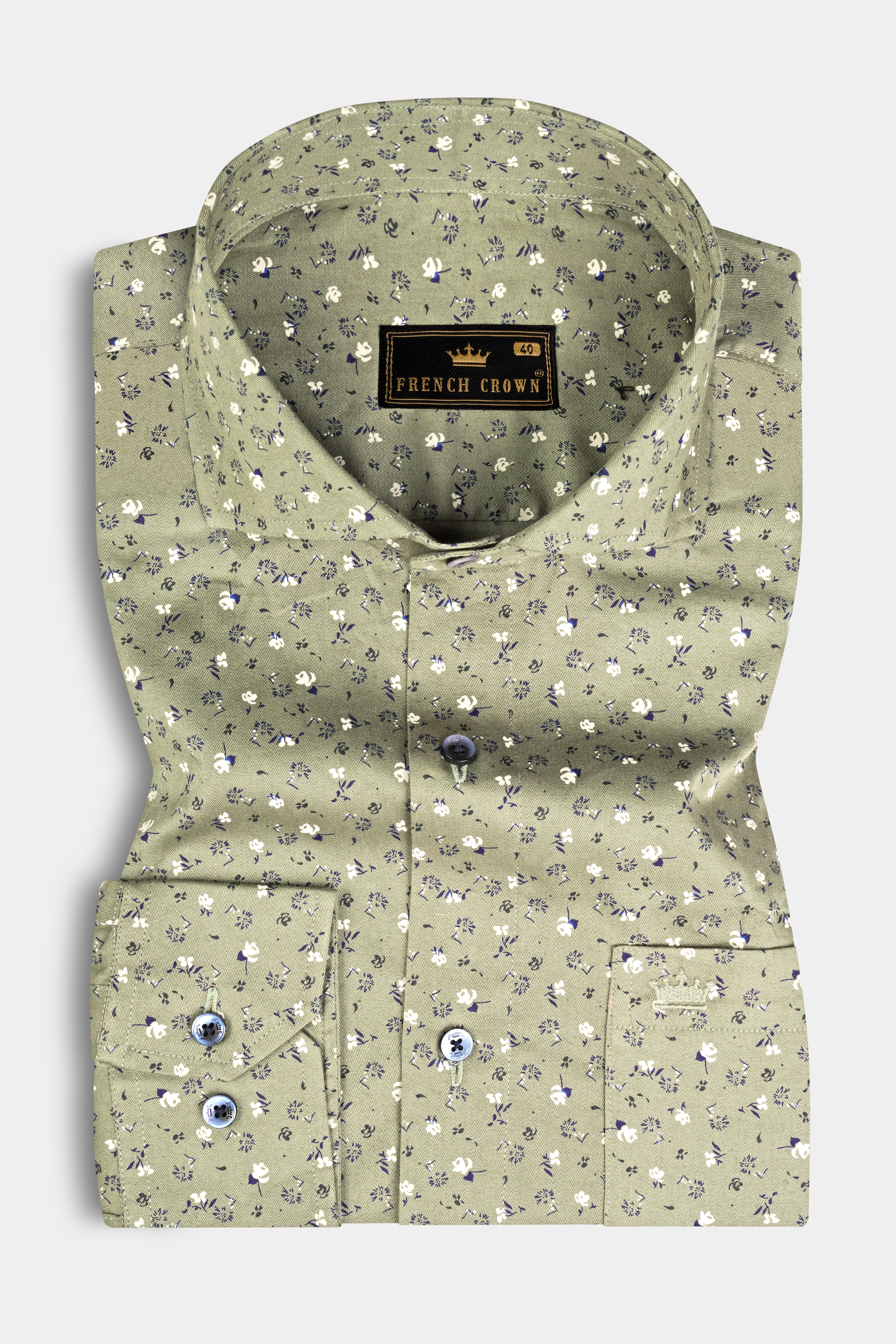 Sage Green Floral Printed Super Soft Premium Cotton Shirt