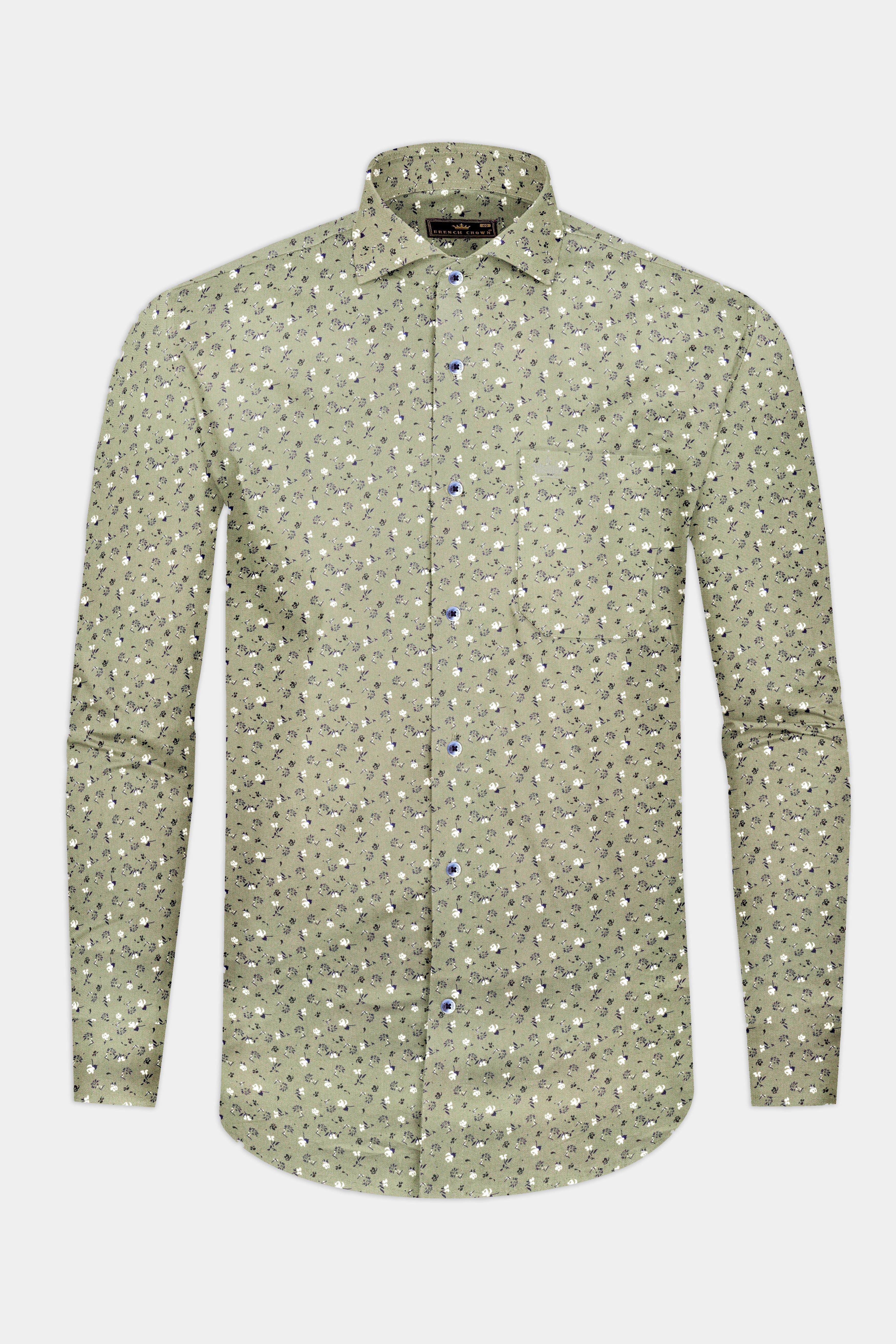 Sage Green Floral Printed Super Soft Premium Cotton Shirt