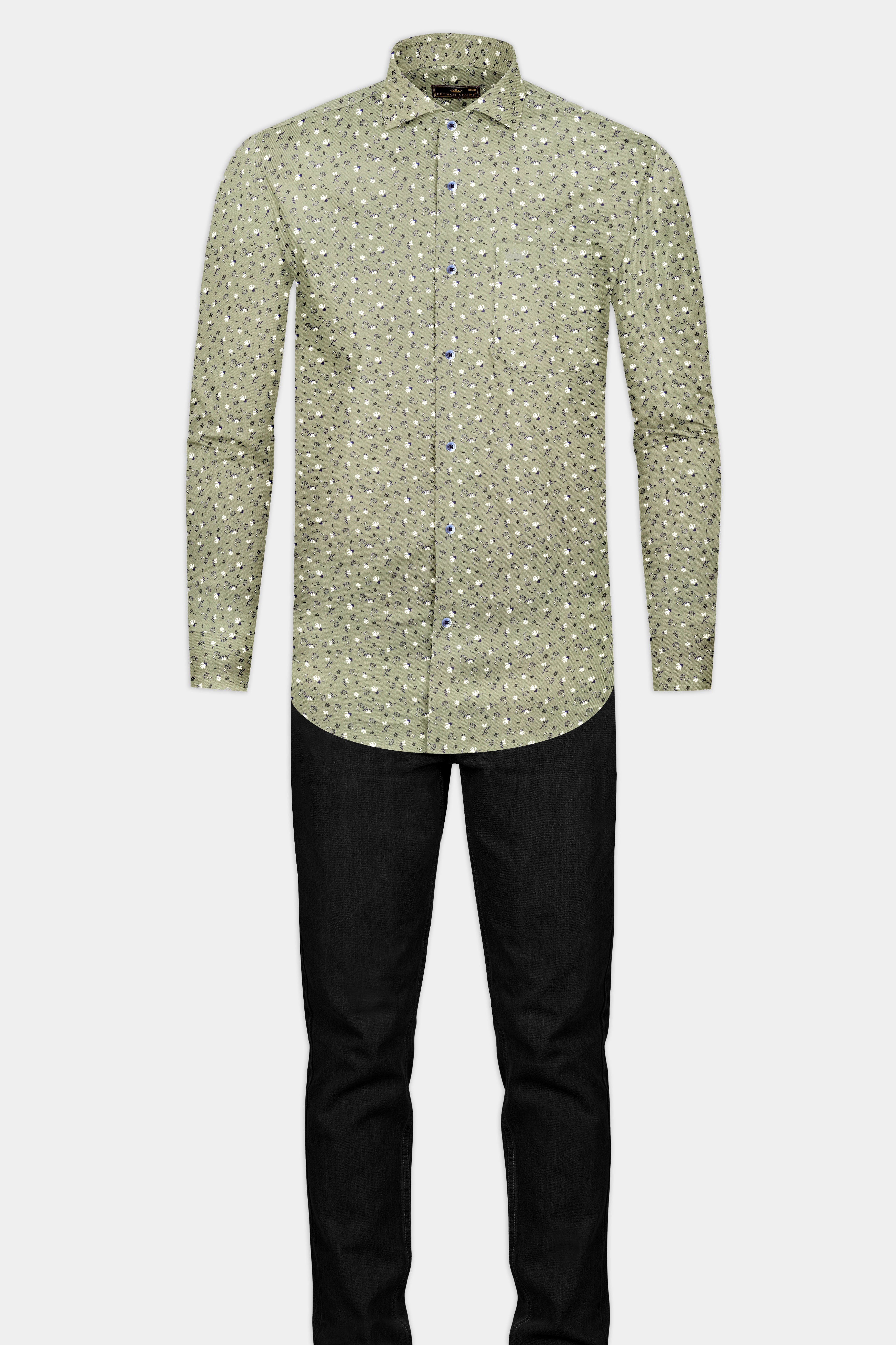 Sage Green Floral Printed Super Soft Premium Cotton Shirt