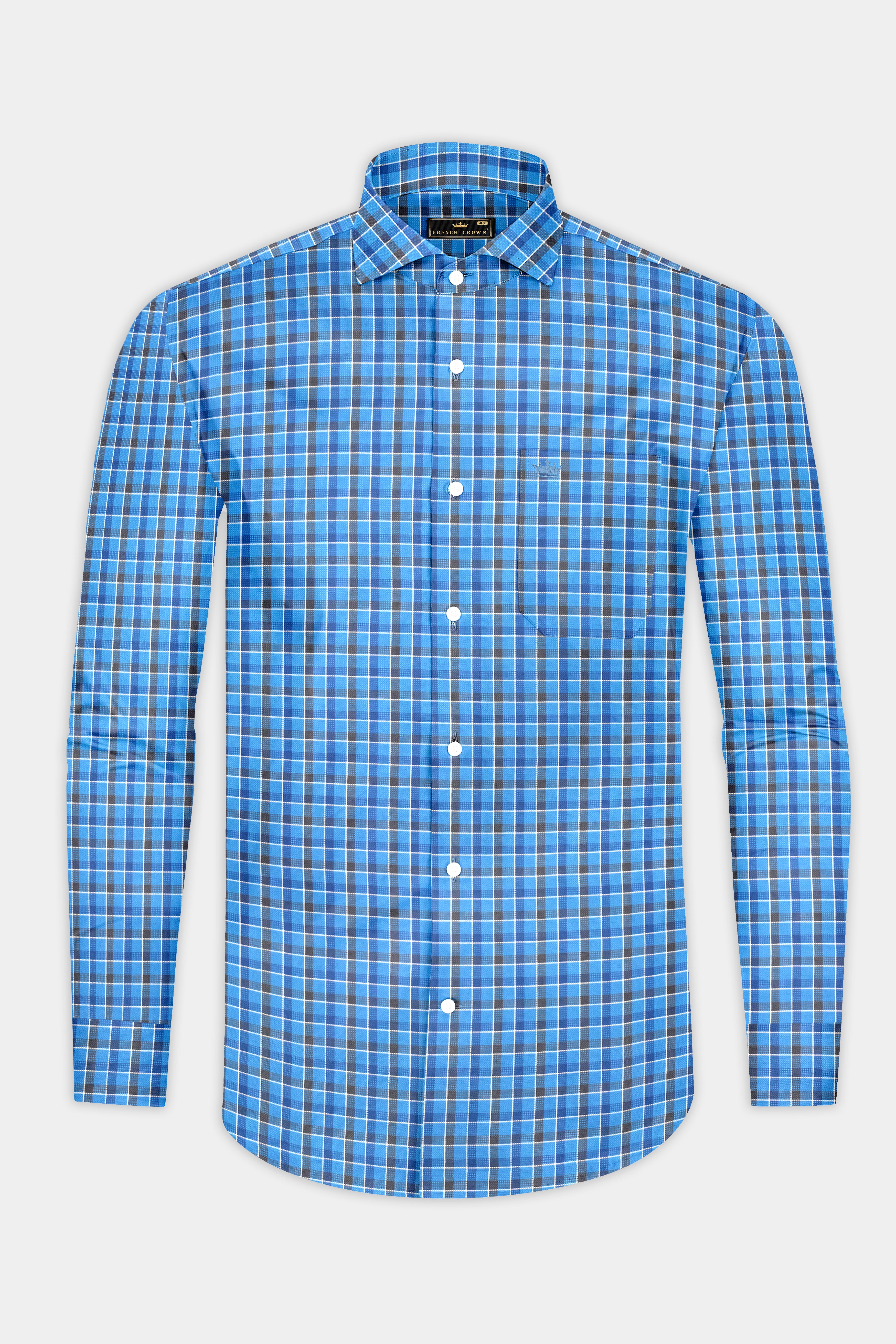 Malibu and St Tropaz Blue Plaid Dobby Textured Premium Giza Cotton Shirt