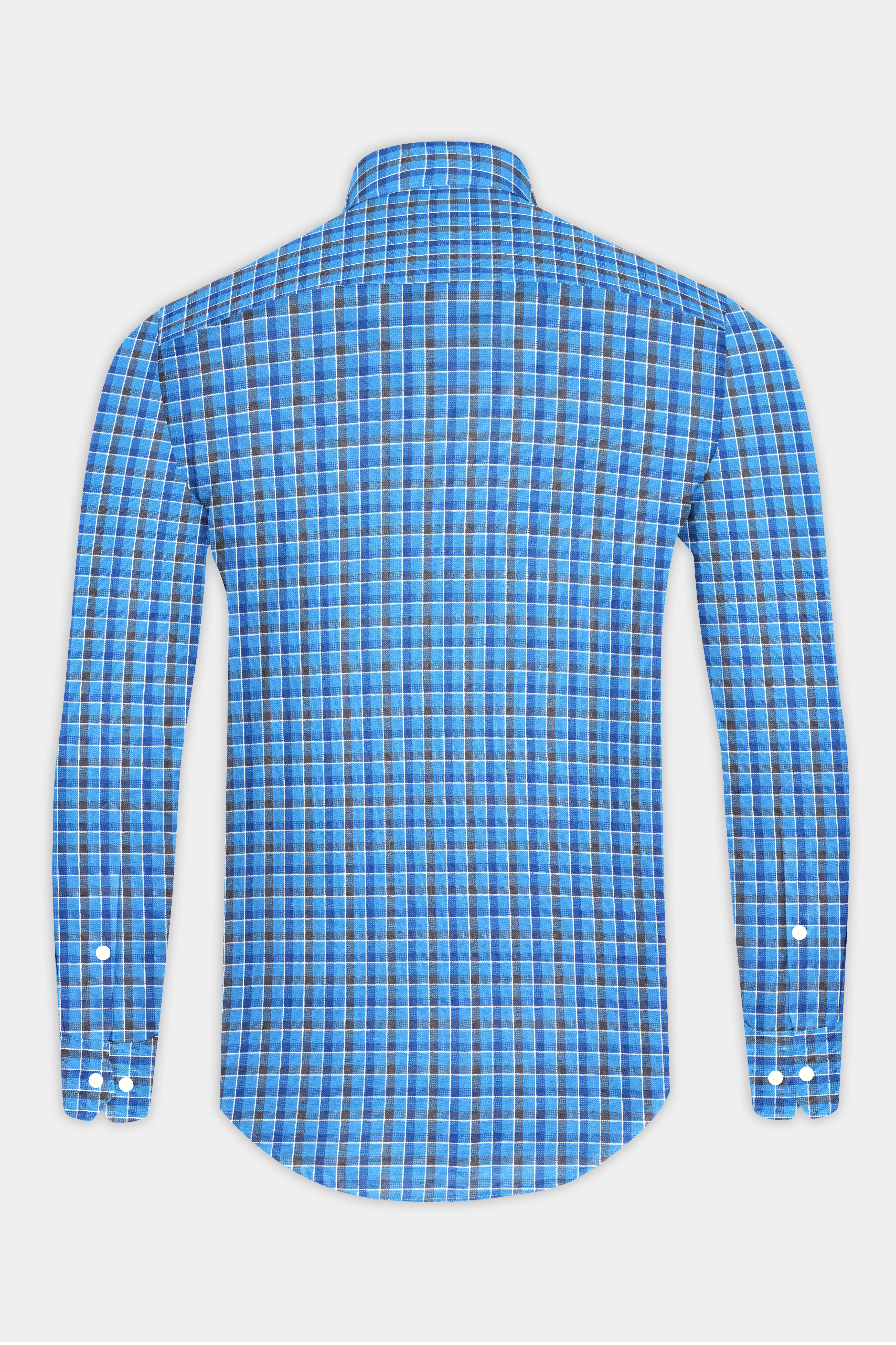 Malibu and St Tropaz Blue Plaid Dobby Textured Premium Giza Cotton Shirt