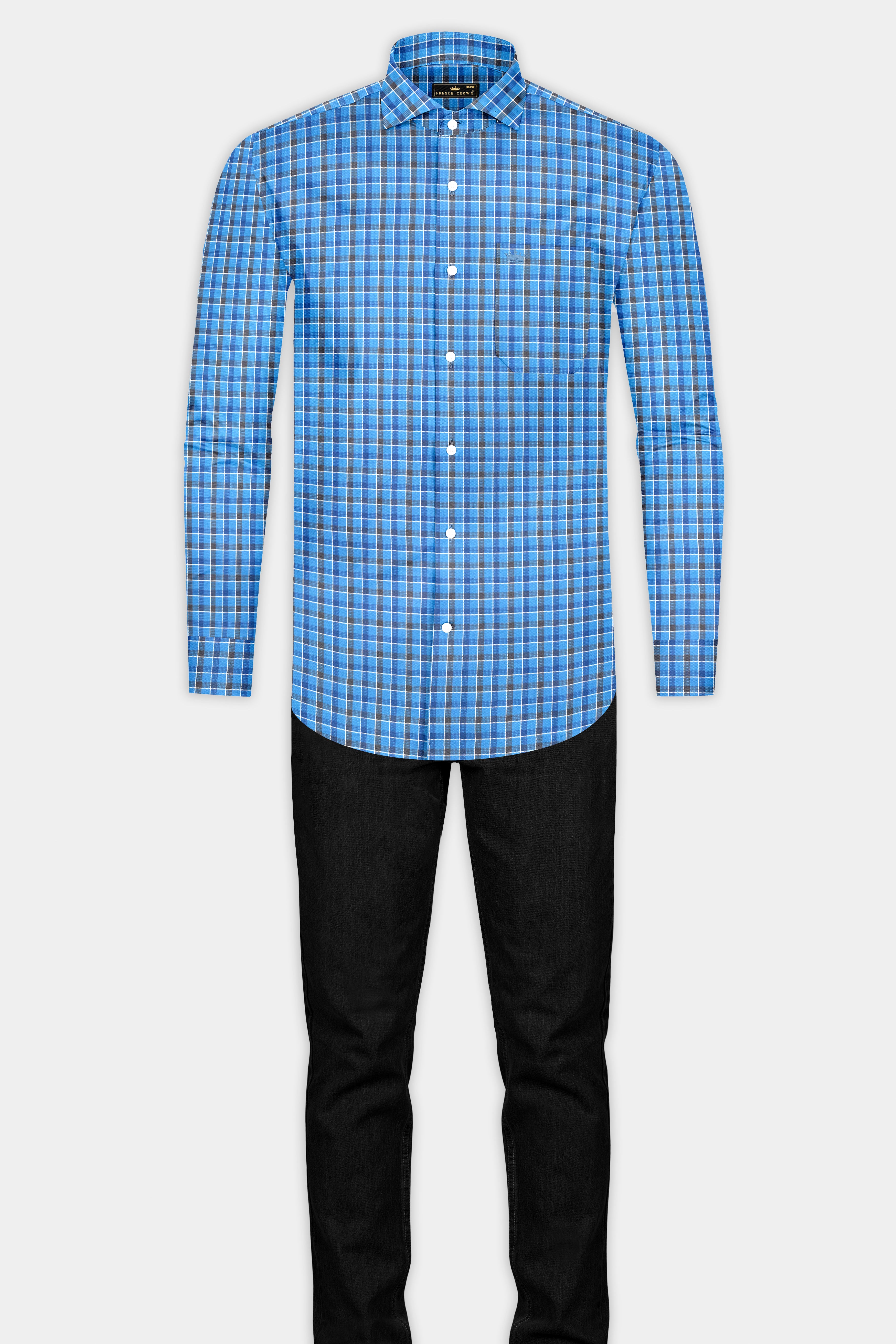 Malibu and St Tropaz Blue Plaid Dobby Textured Premium Giza Cotton Shirt