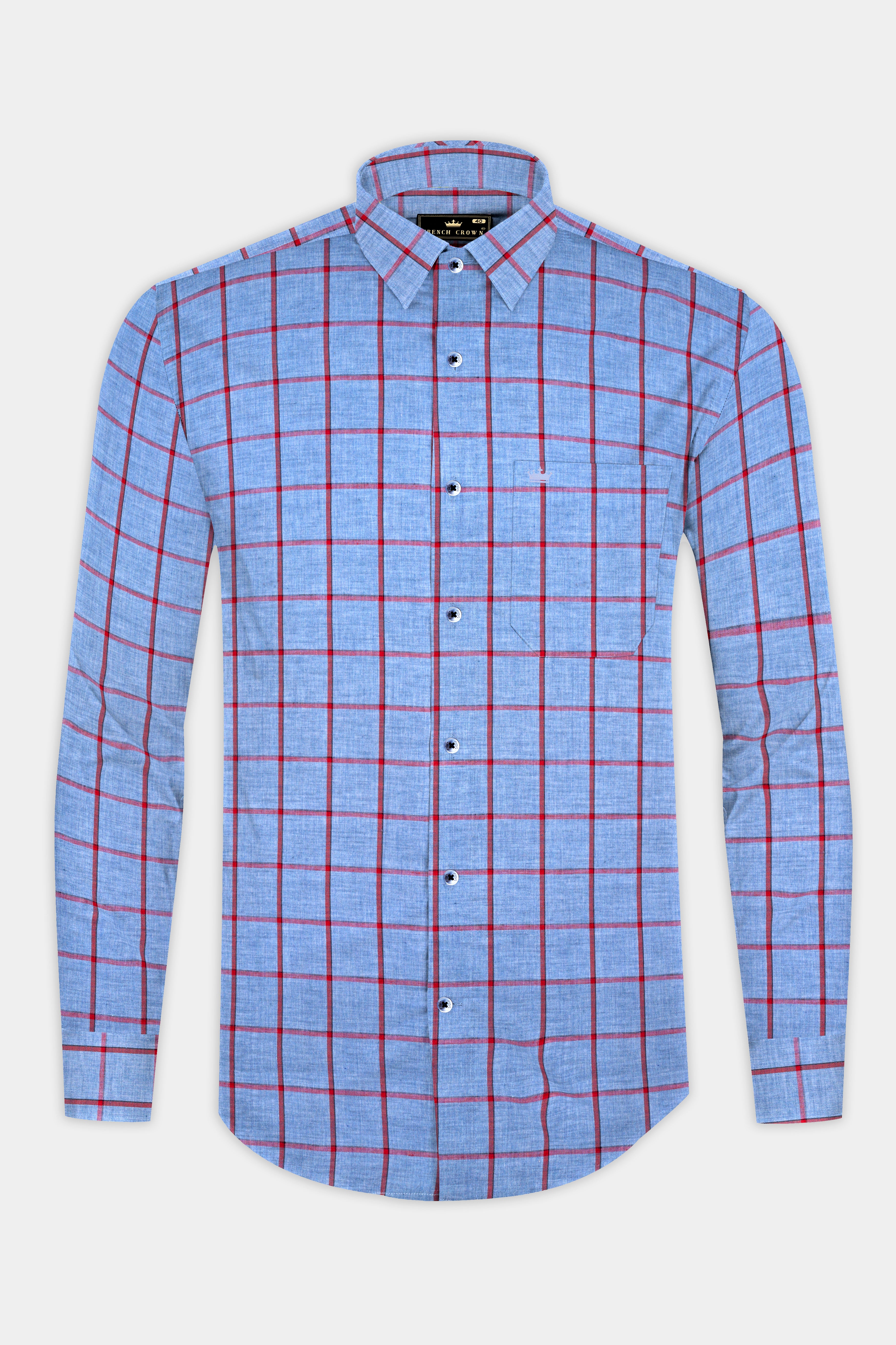 Shipcove Blue and Chestnut Red Windowpane Royal Oxford Shirt