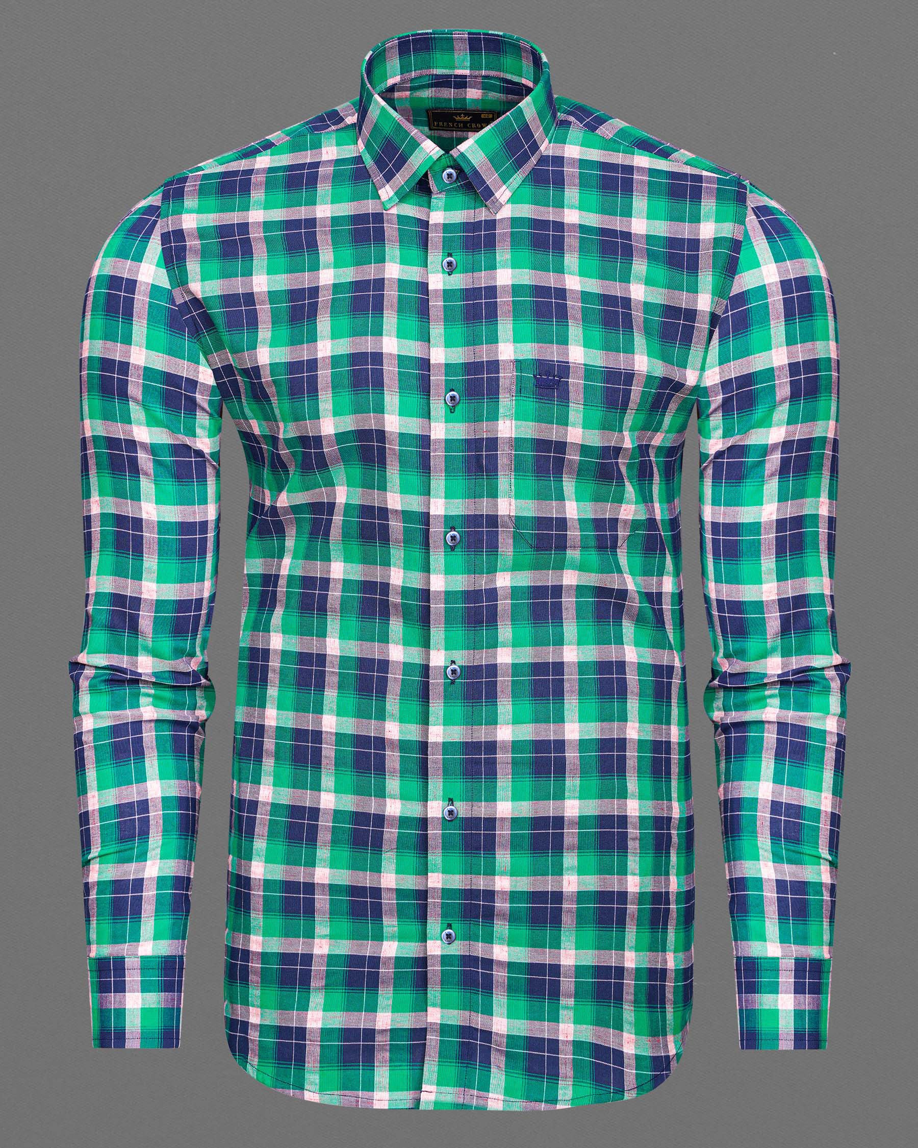 Chambray Blue and Topaz Green Plaid Royal Oxford Shirt