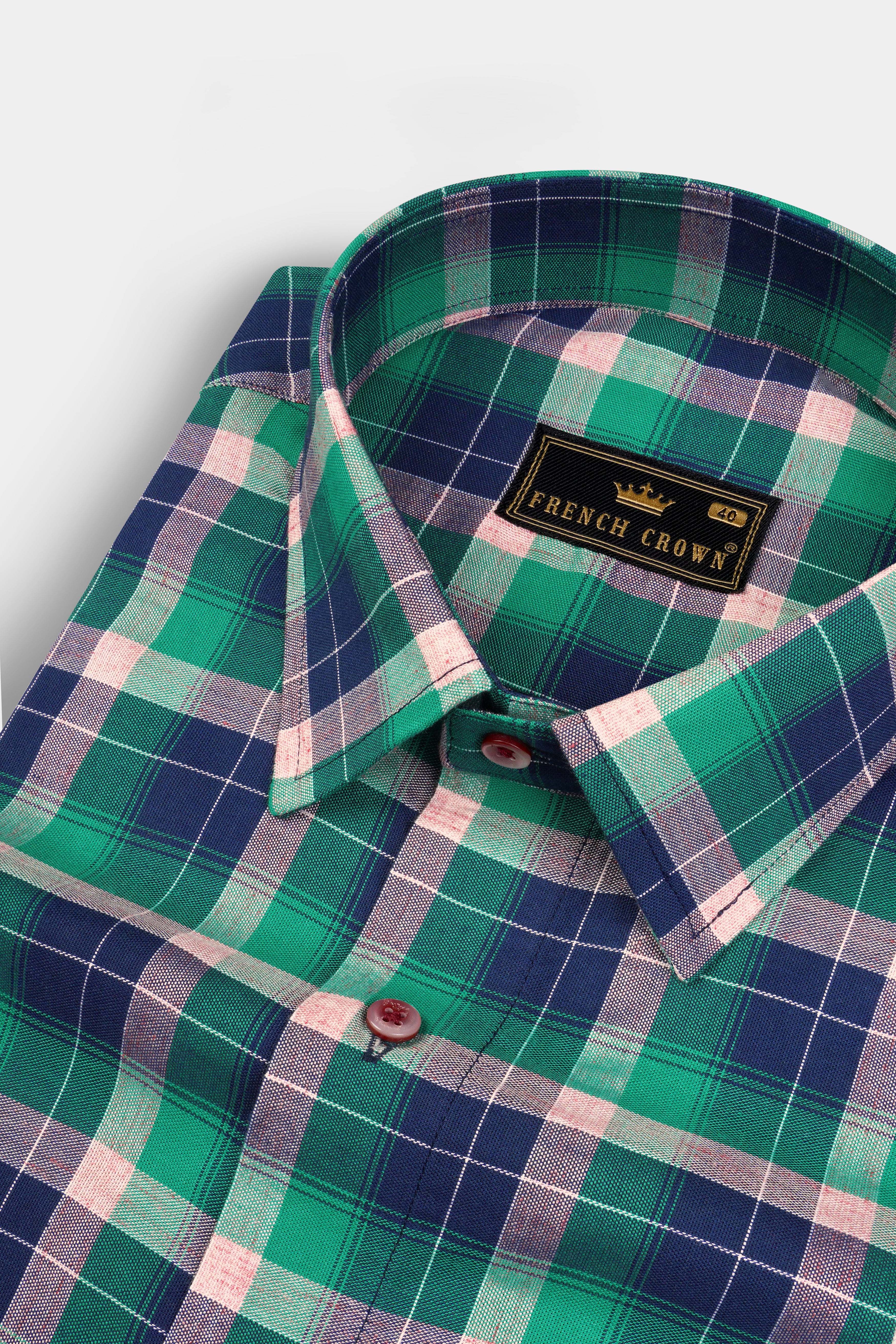 Chambray Blue and Topaz Green Plaid Royal Oxford Shirt