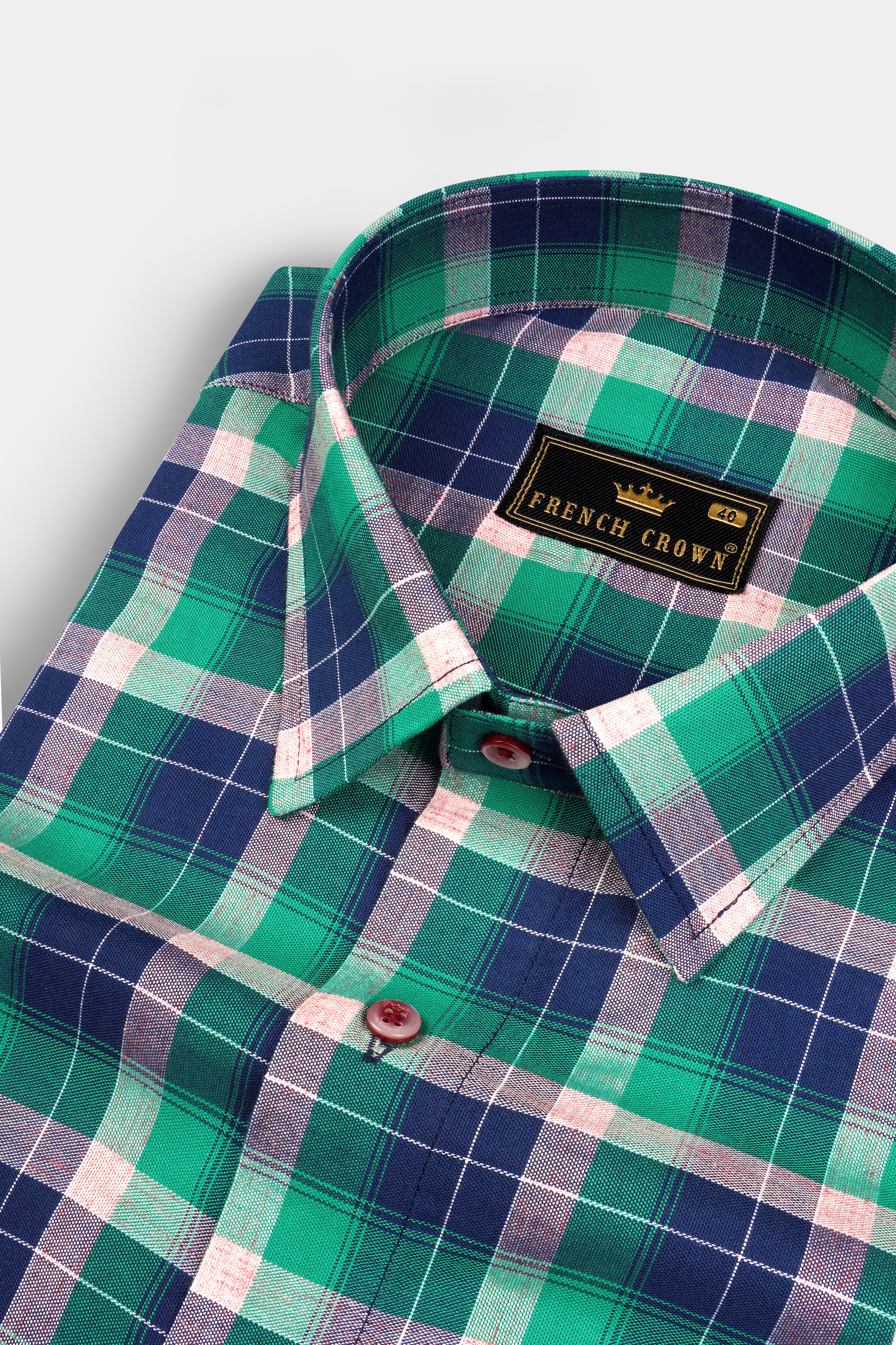 Chambray Blue and Topaz Green Plaid Royal Oxford Shirt