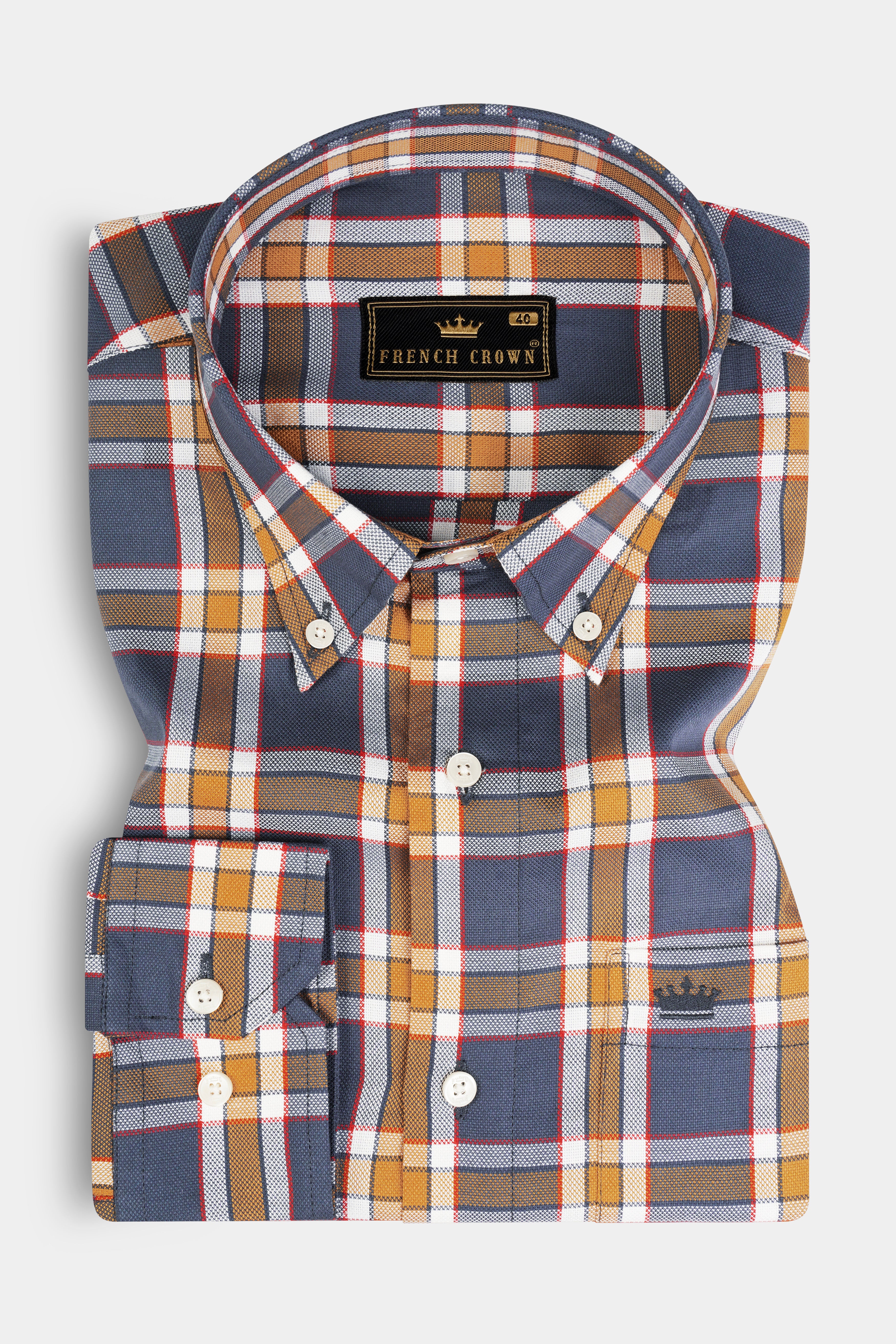 Scarpa Flow Grey and Di Serria Plaid Dobby Textured Premium Giza Cotton Shirt