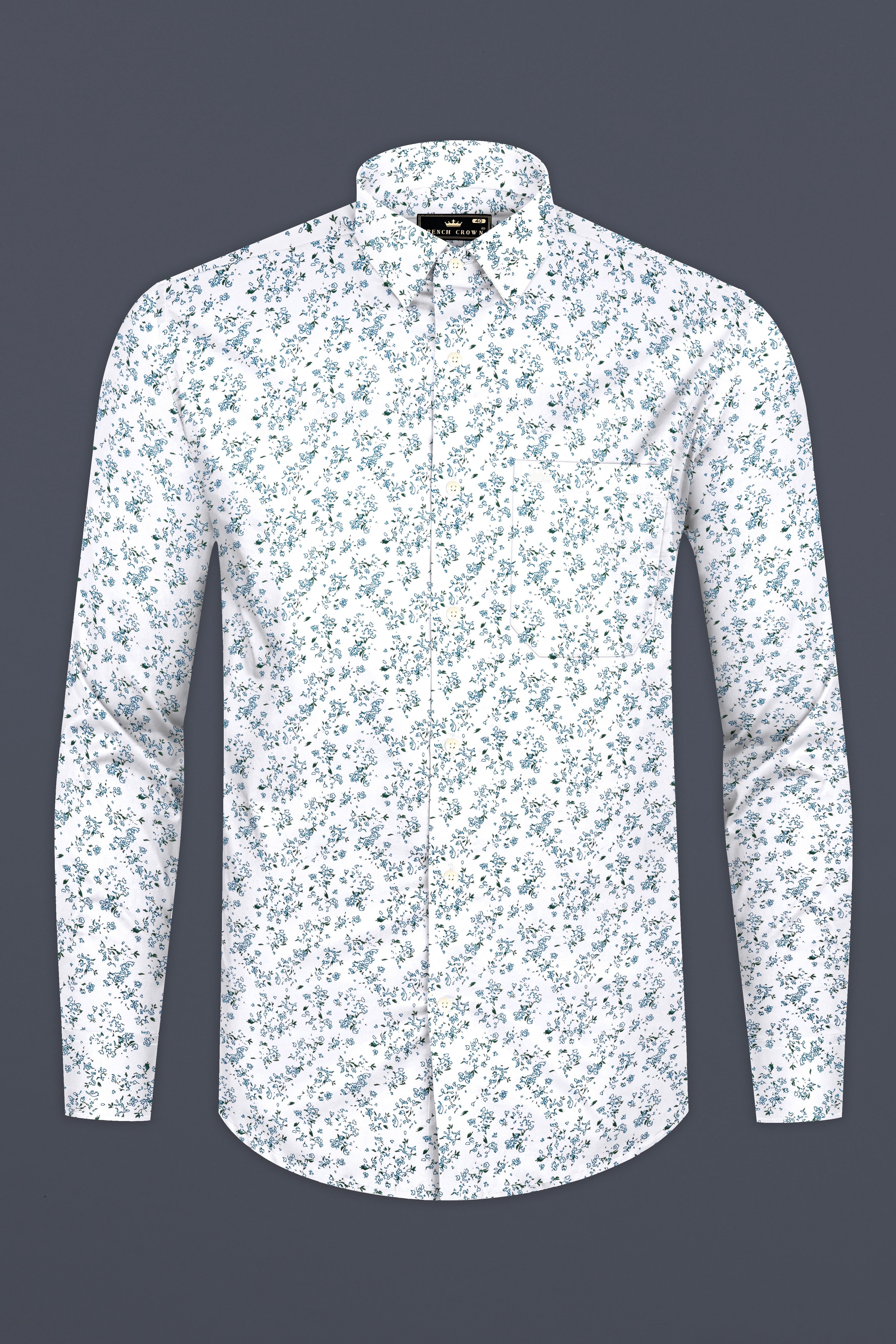 Bright White Quirky Twill Textured With Ditzy Printed Premium Cotton Shirt