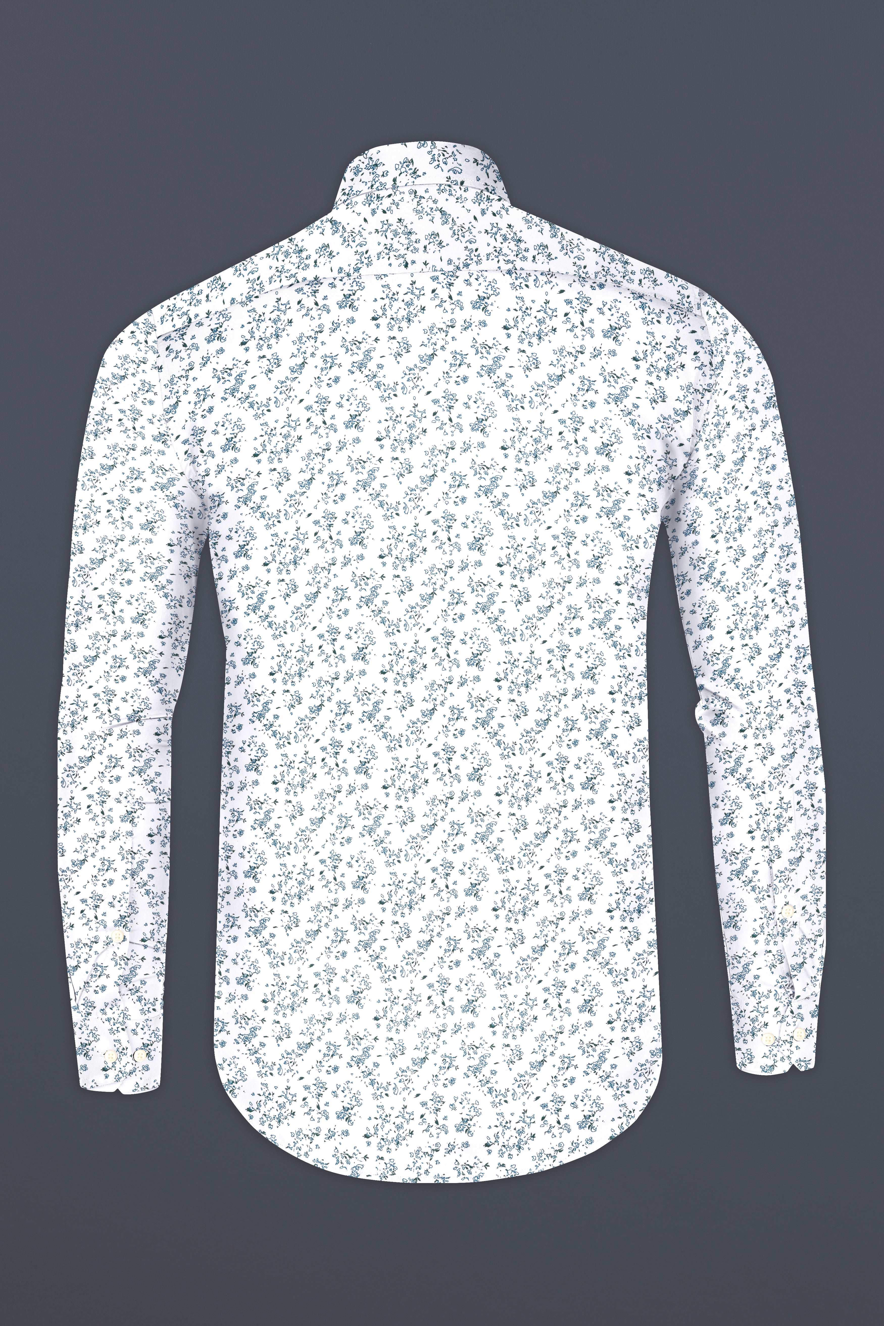 Bright White Quirky Twill Textured With Ditzy Printed Premium Cotton Shirt