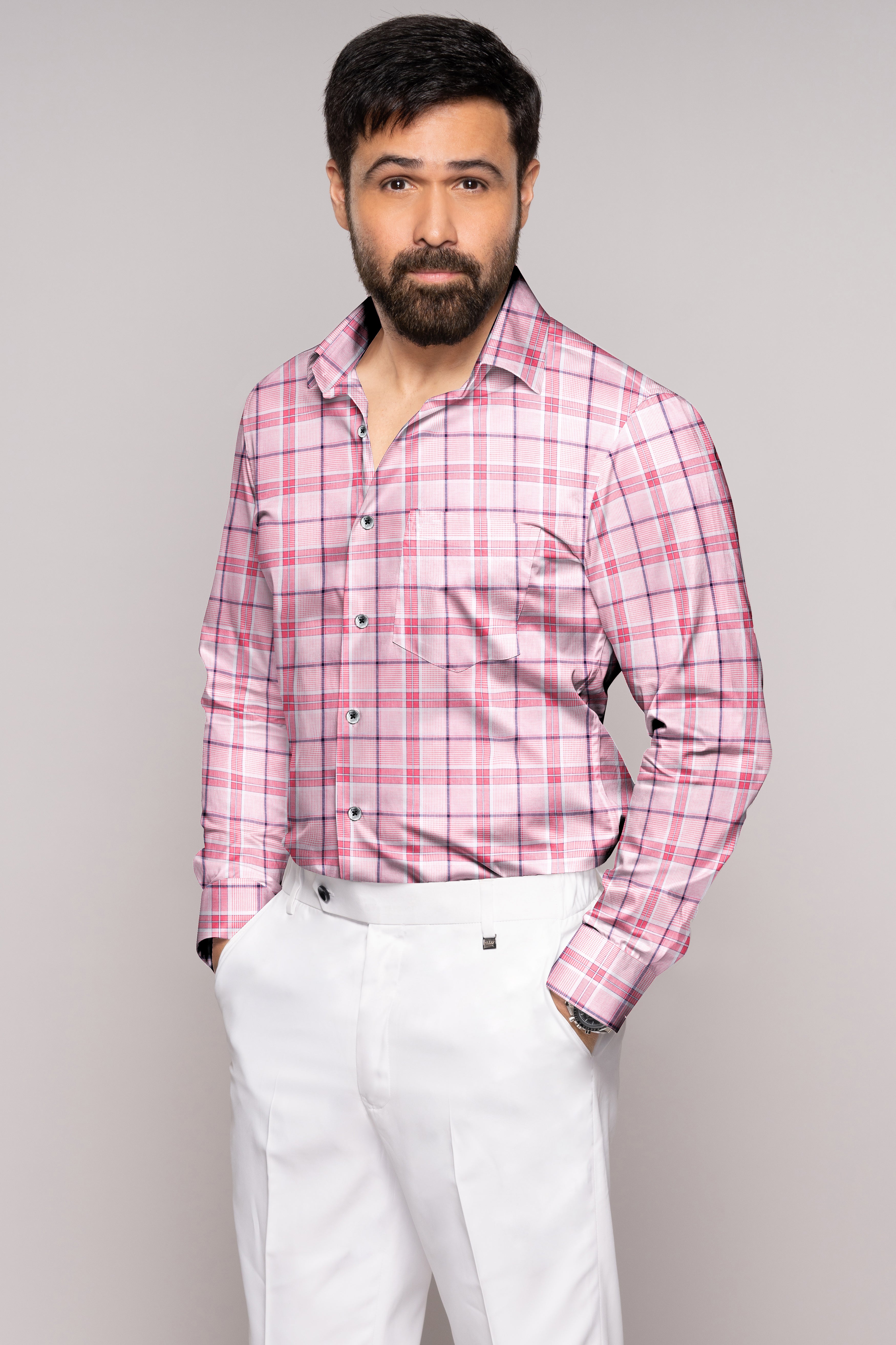 Deep Blush Pink Plaid Premium Cotton Shirt