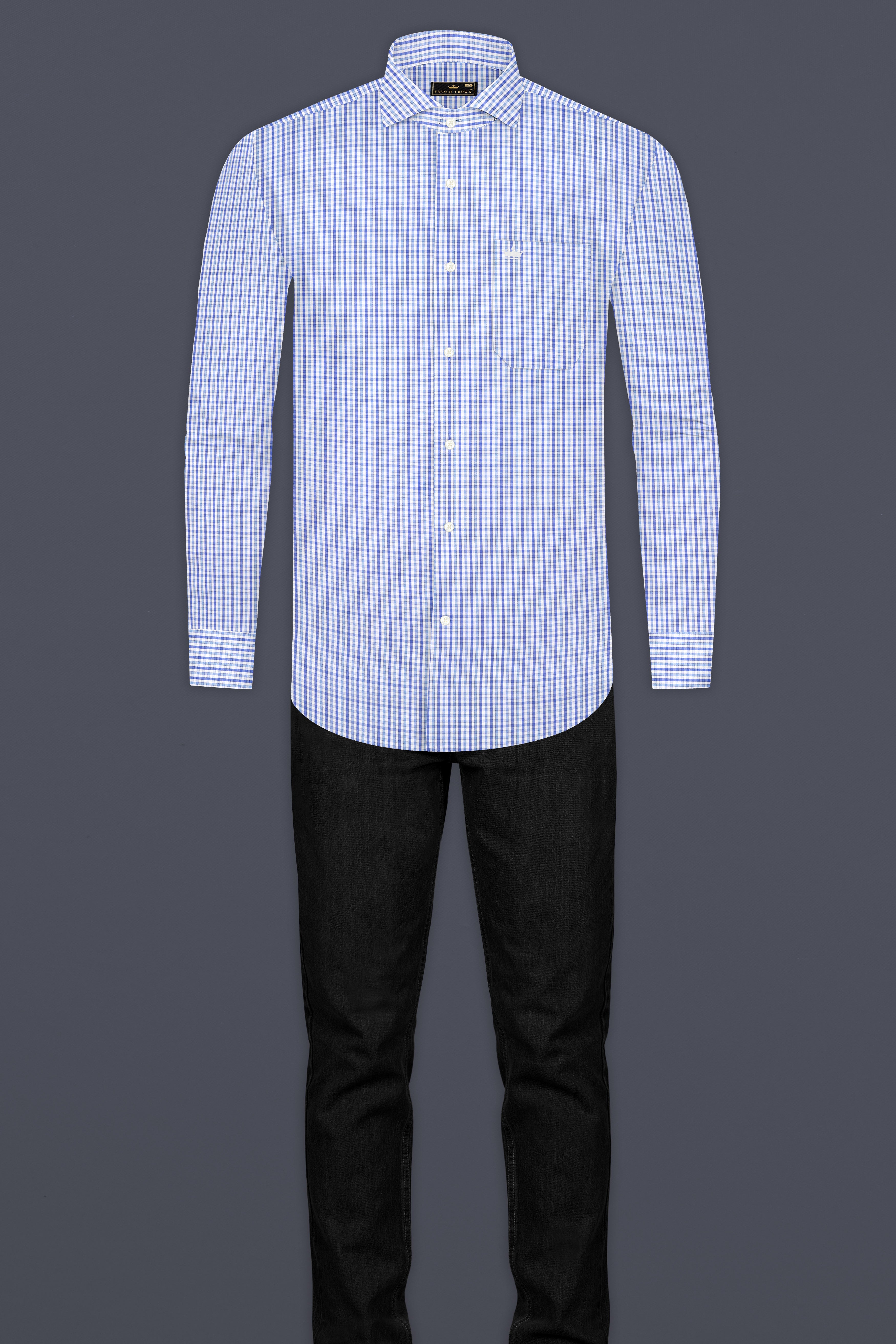 Portage Blue Checkered Premium Cotton Shirt