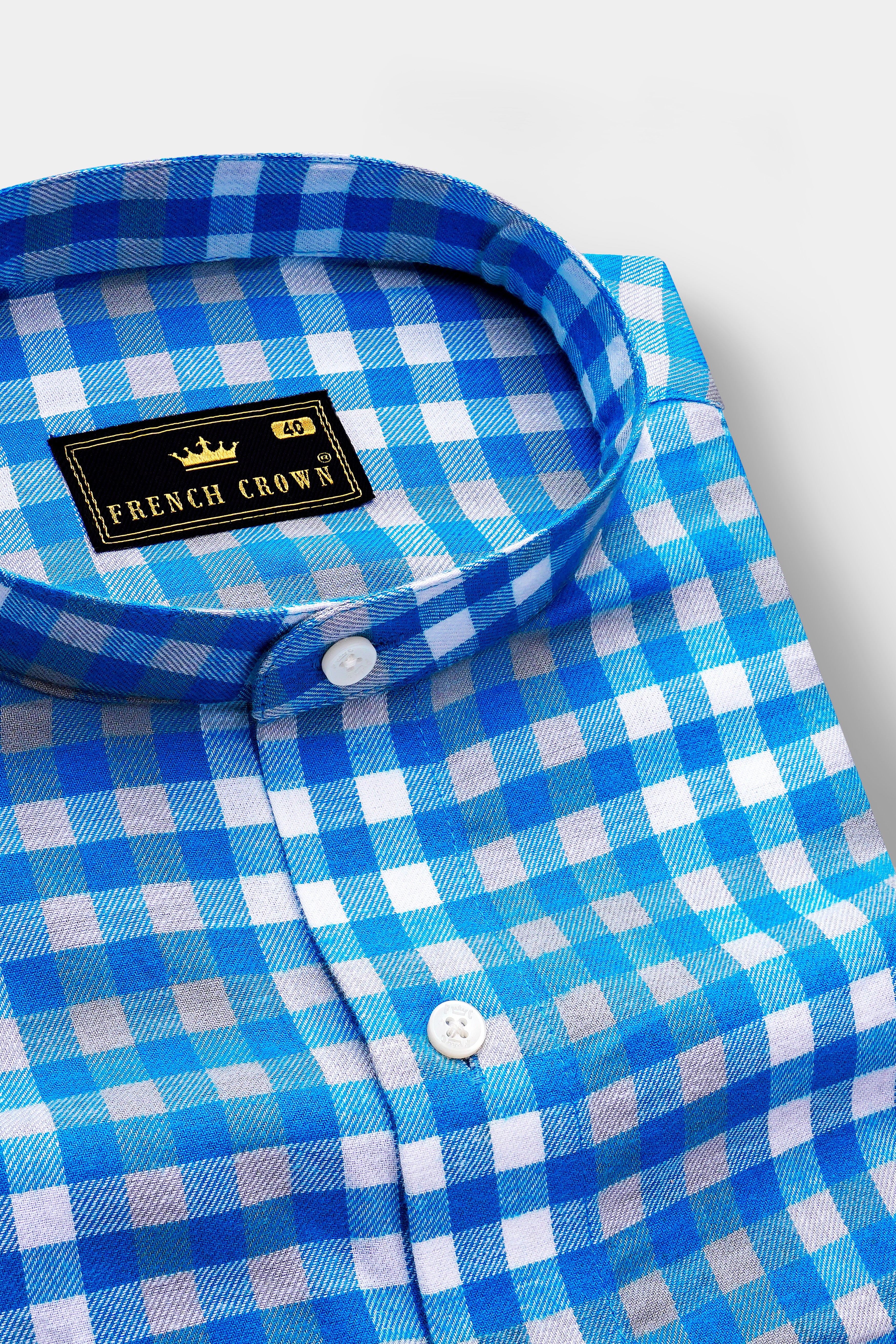 Medium Blue Gingham Twill Premium Cotton Shirt
