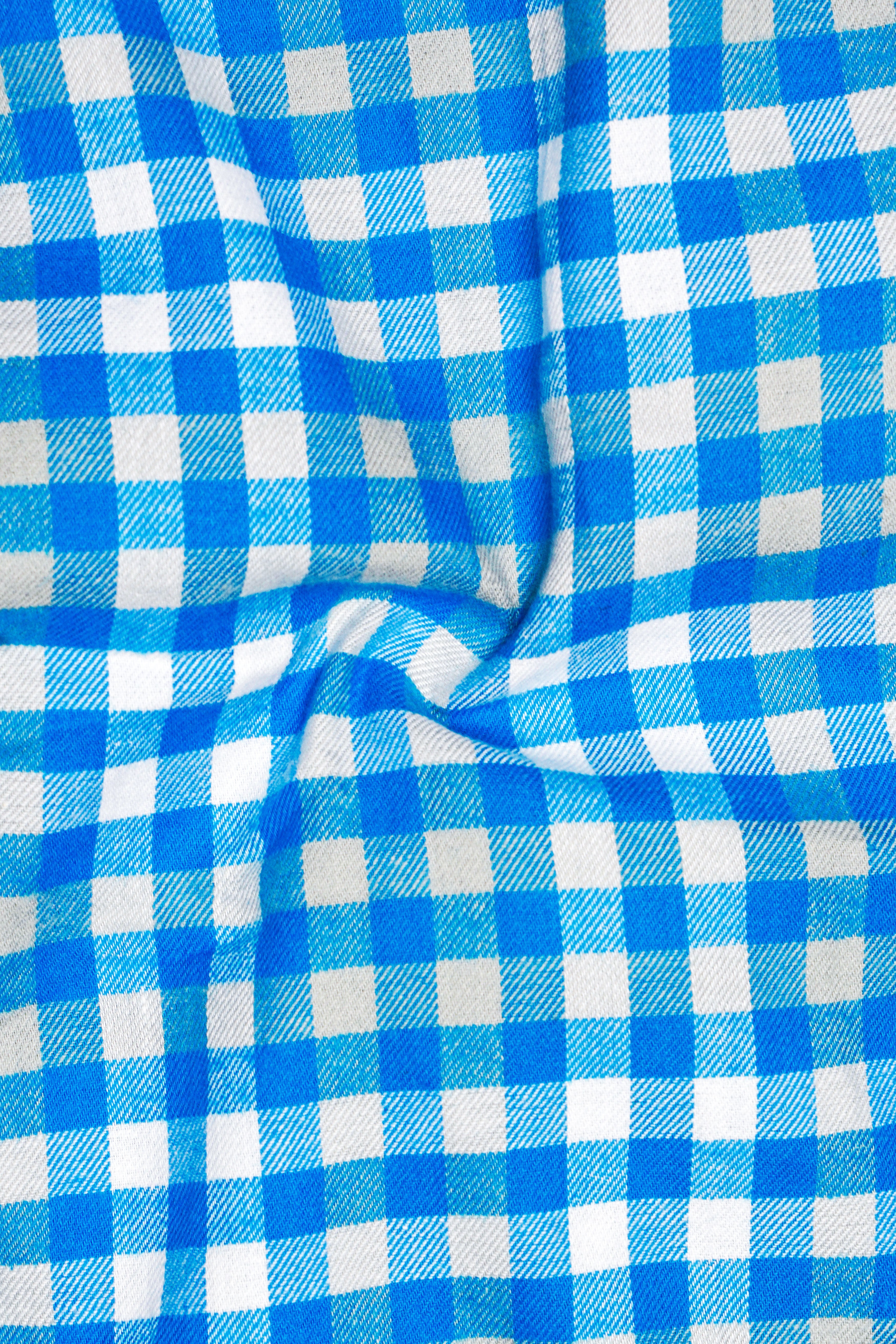 Medium Blue Gingham Twill Premium Cotton Shirt