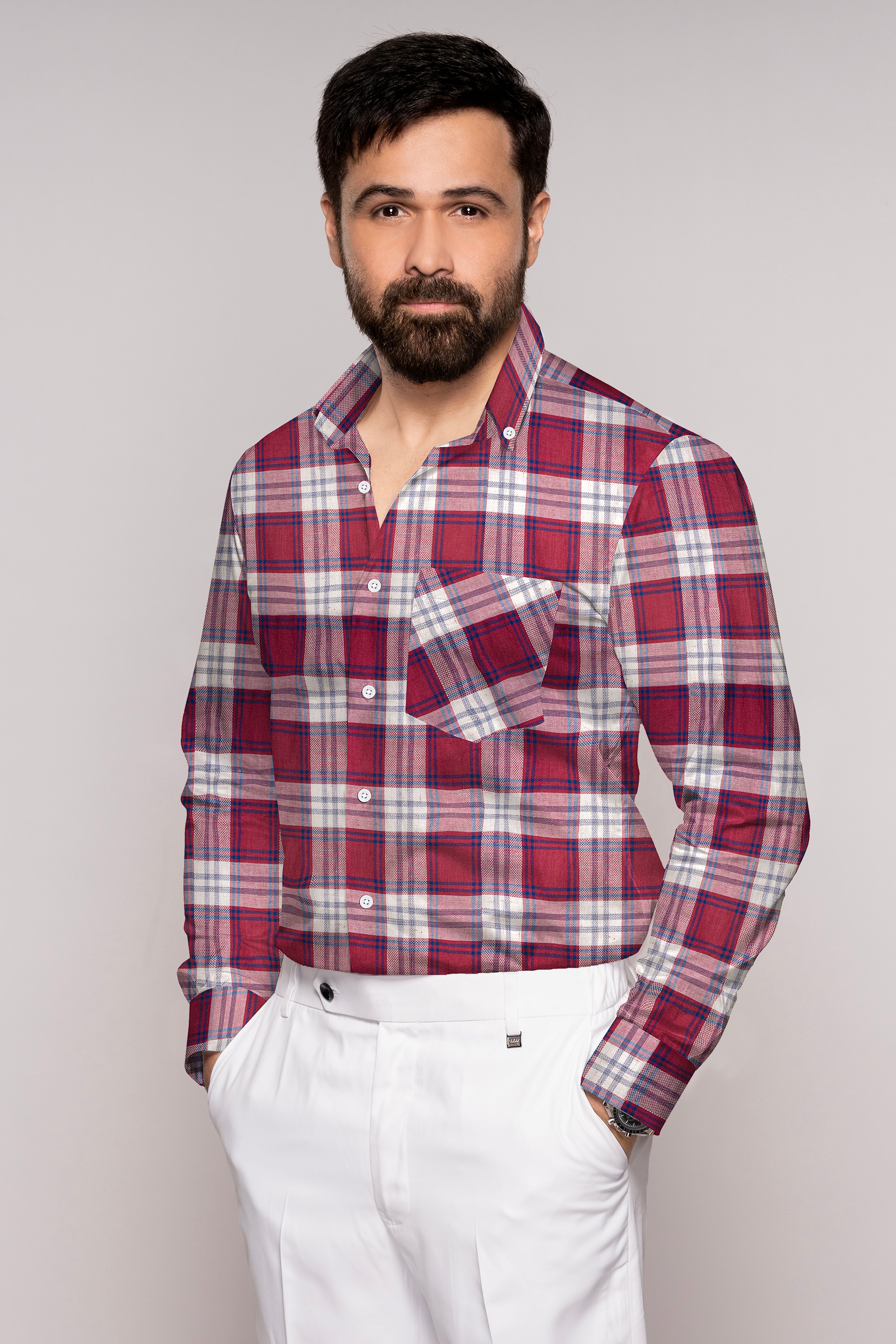 Shiraz Red and Pot Pourri Twill Plaid Premium Cotton Shirt