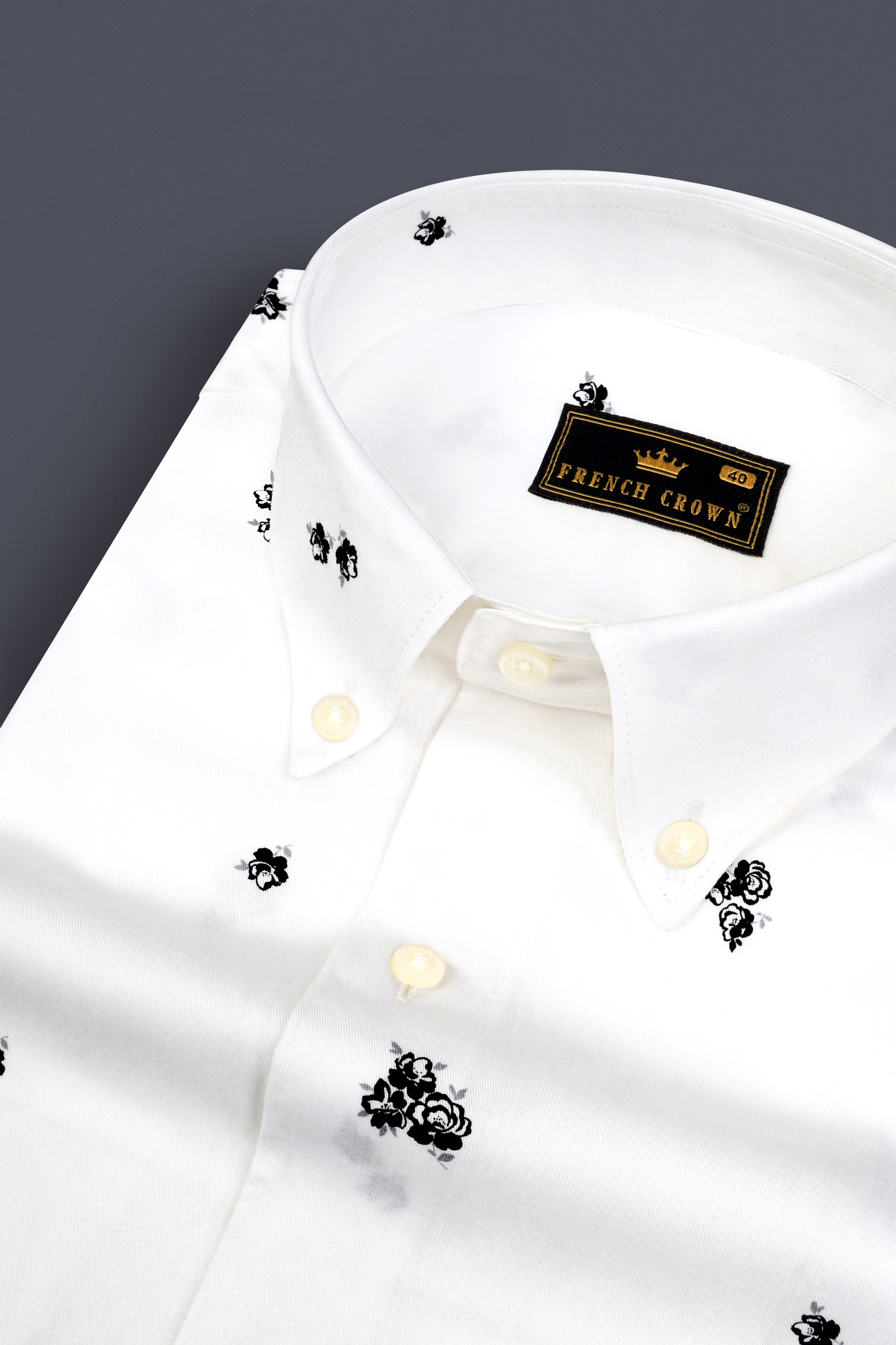 Bright White Floral Twill Premium Cotton Shirt