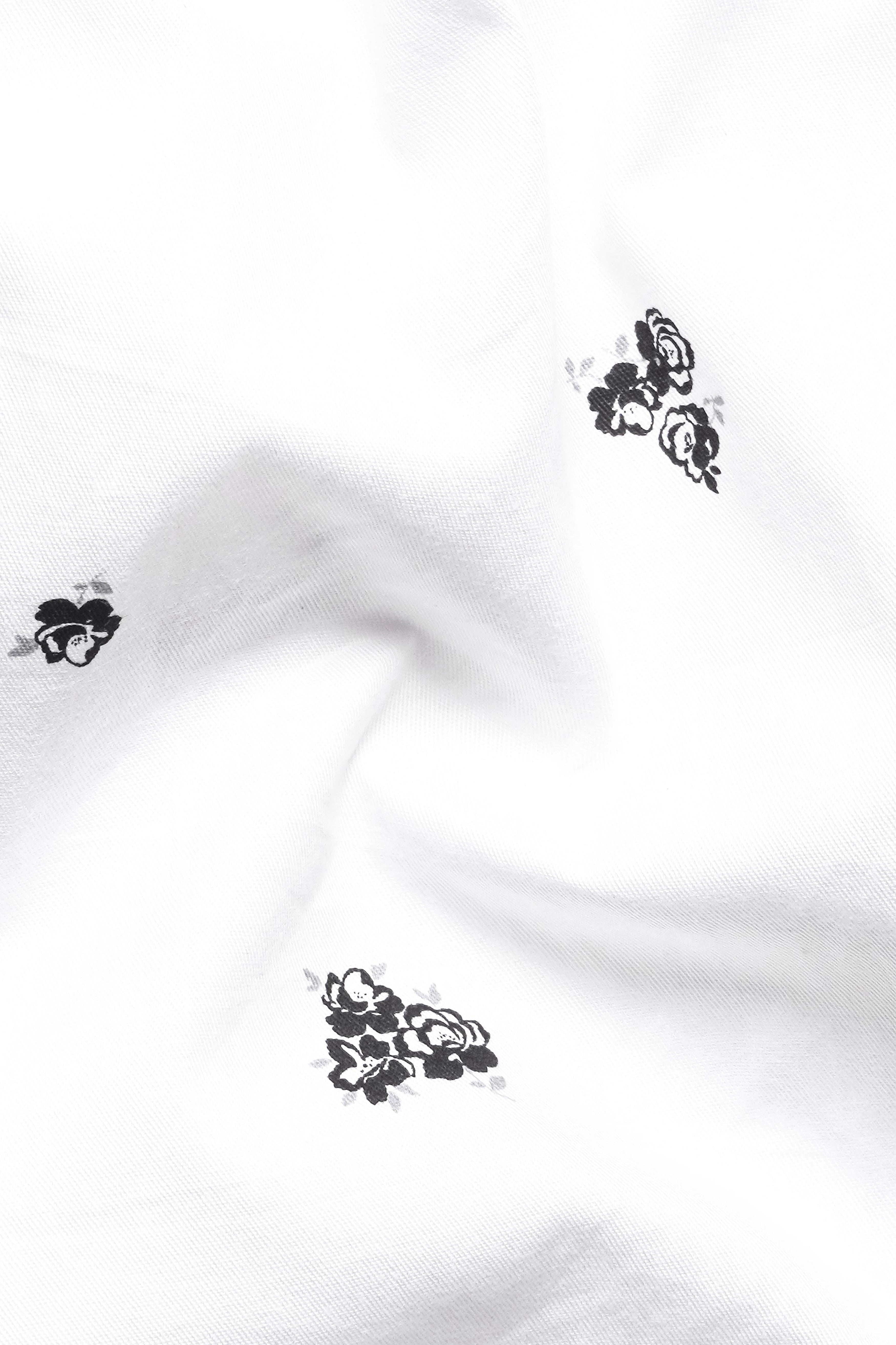 Bright White Floral Twill Premium Cotton Shirt