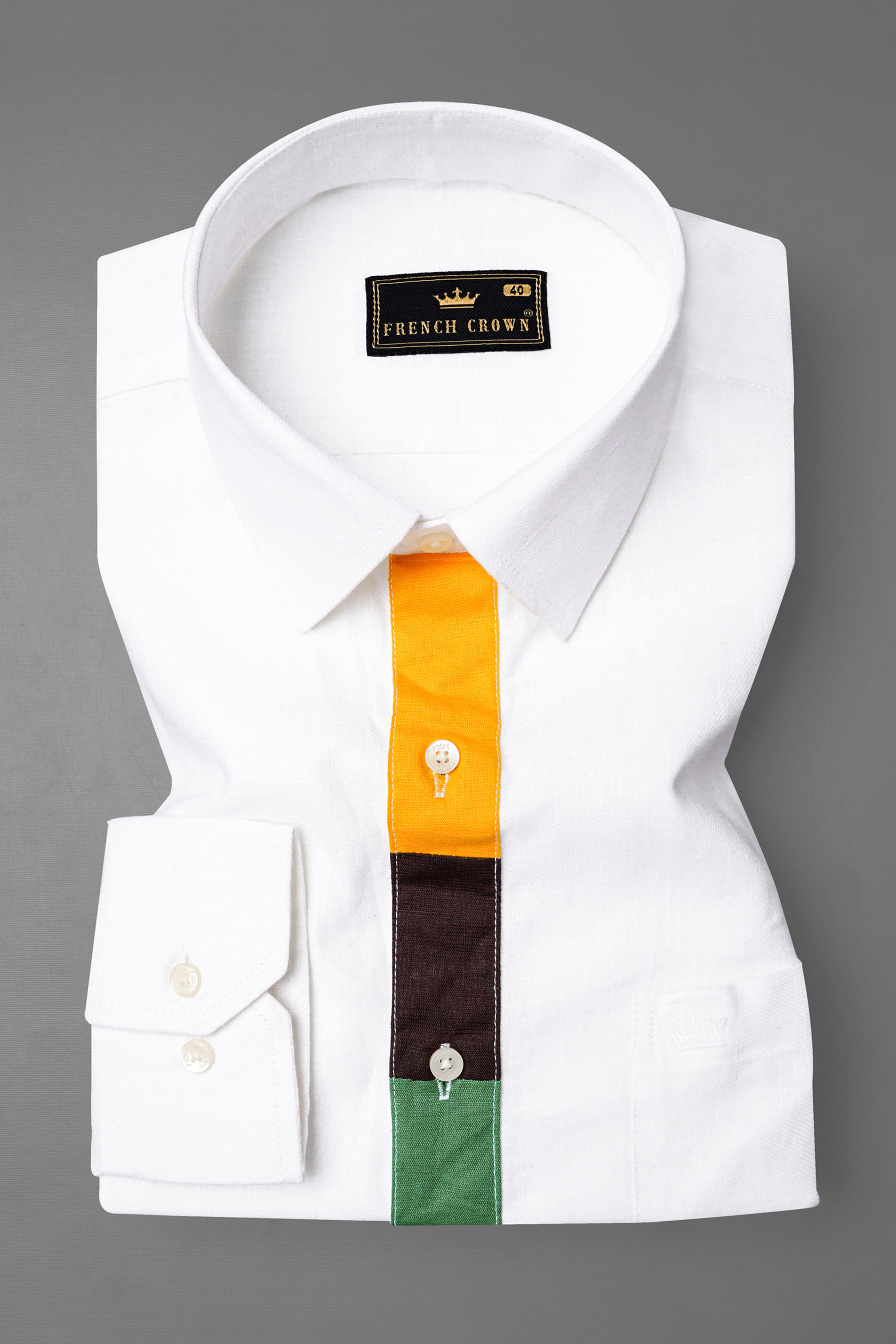 Bright White with colorful placket Luxurious Linen Shirt