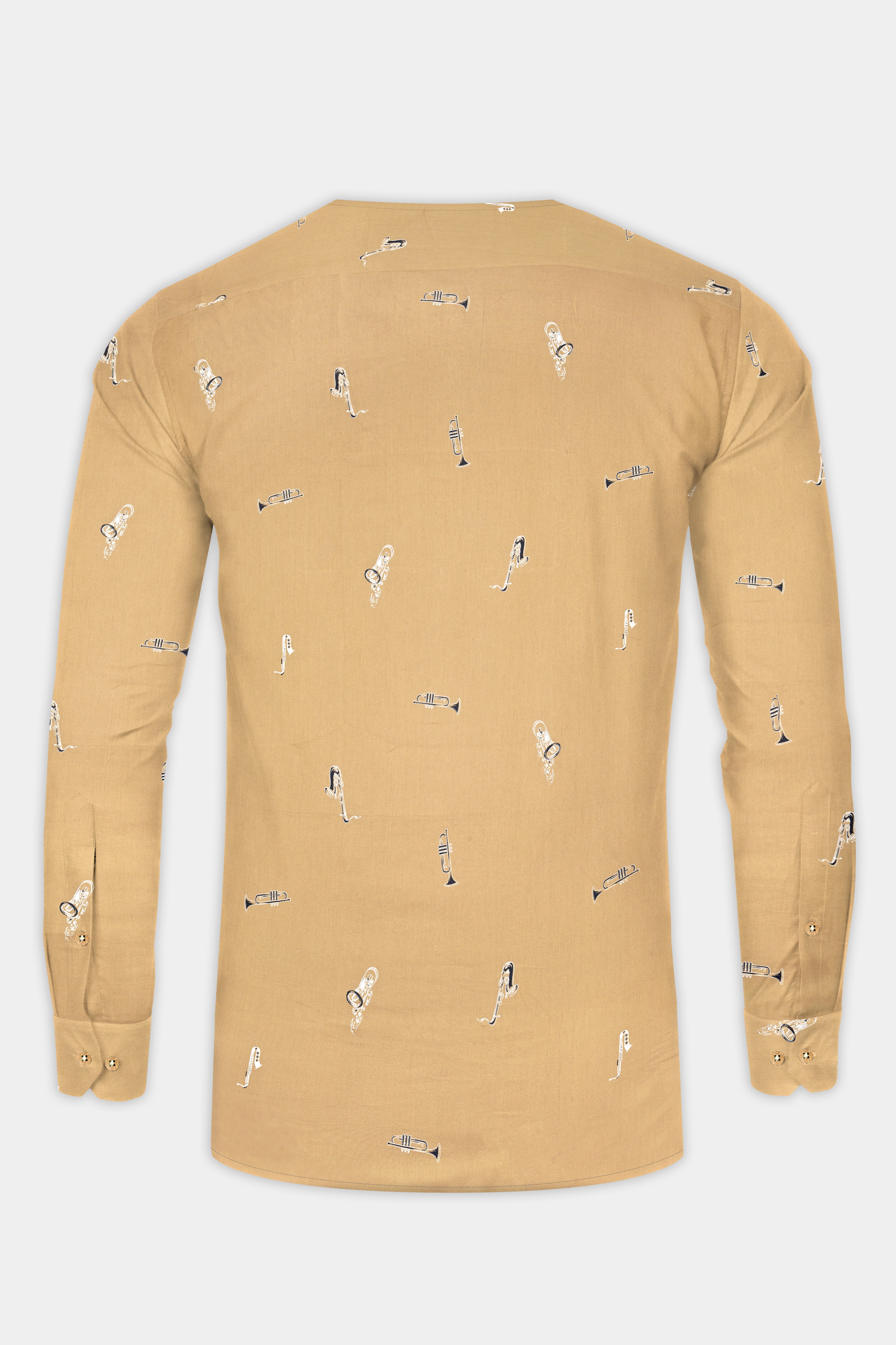 Fawn Brown Saxophone Printed Super Soft Premium Cotton Kurta Shirt