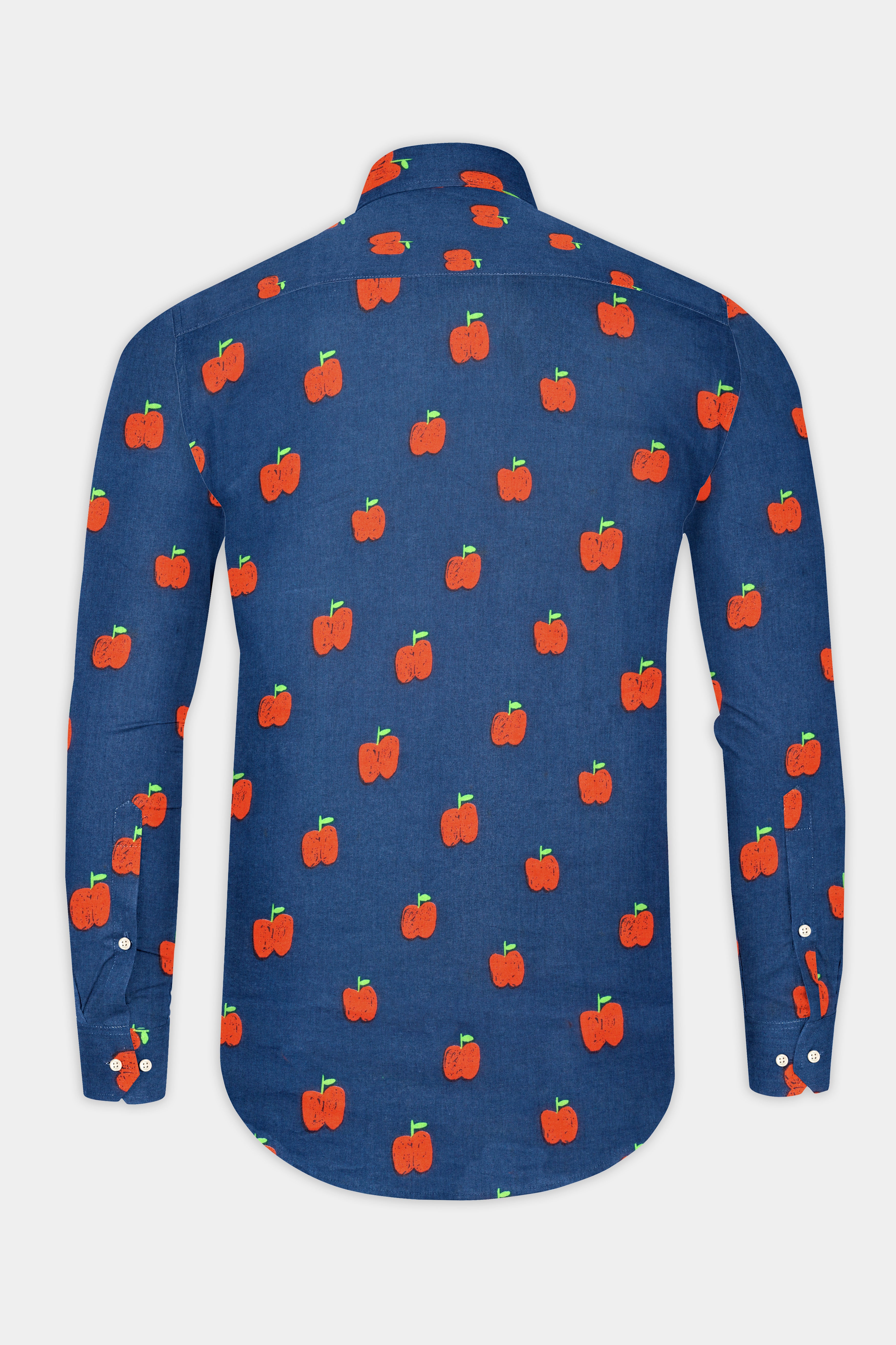 Glaucous Blue Apple Printed Premium Cotton Shirt