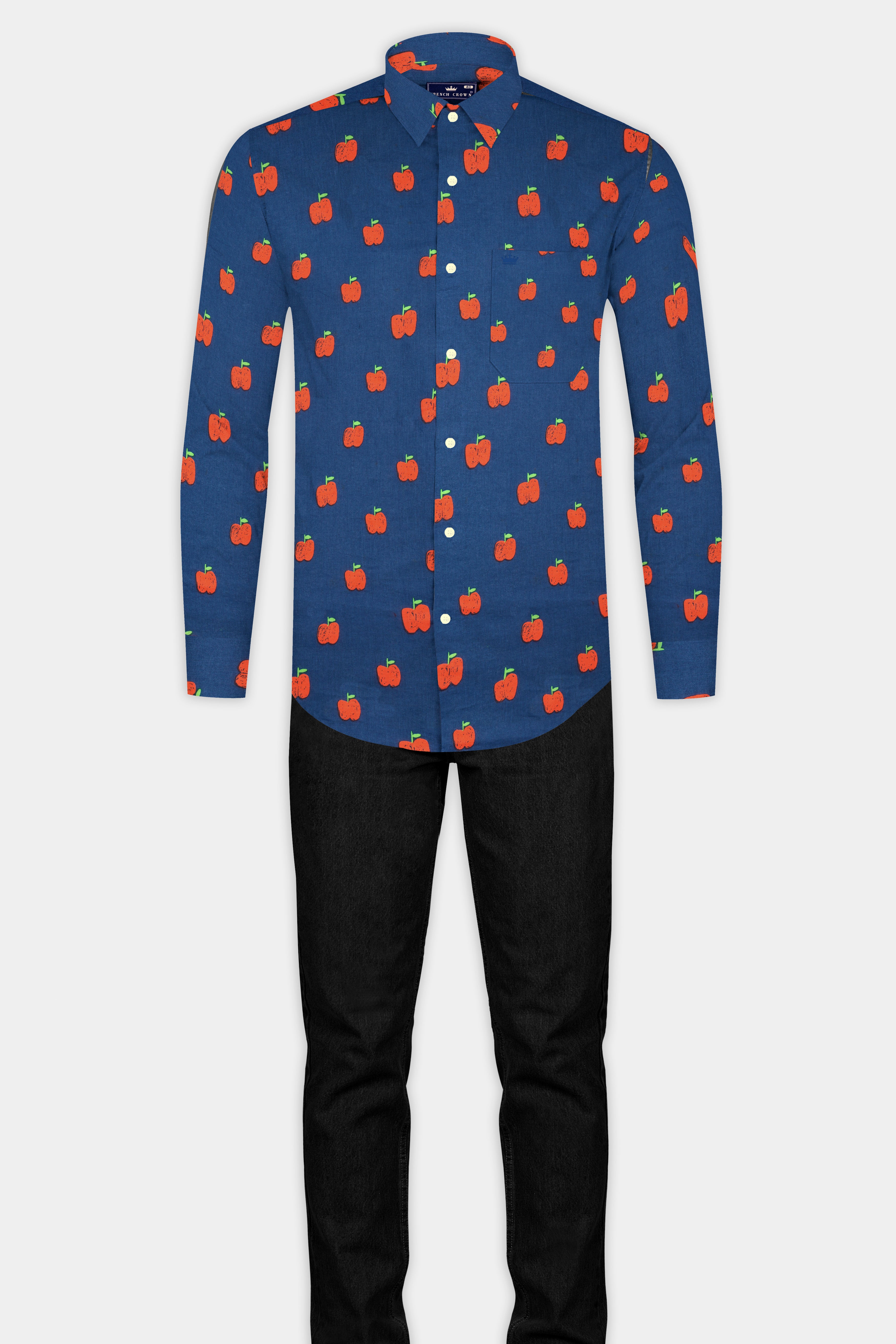 Glaucous Blue Apple Printed Premium Cotton Shirt