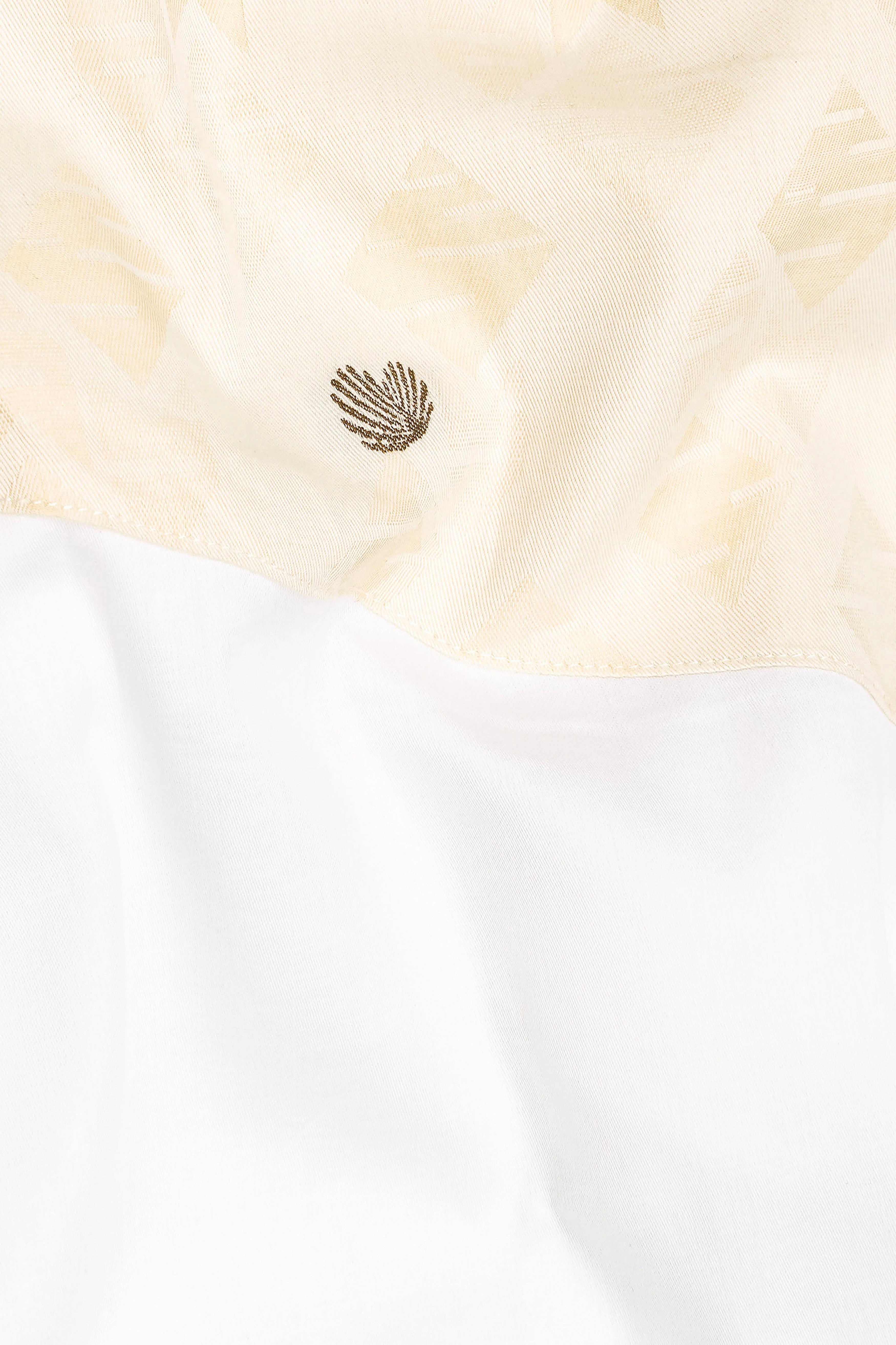 Bright White and Gin Fizz Jacquard Textured Premium Cotton Shirt