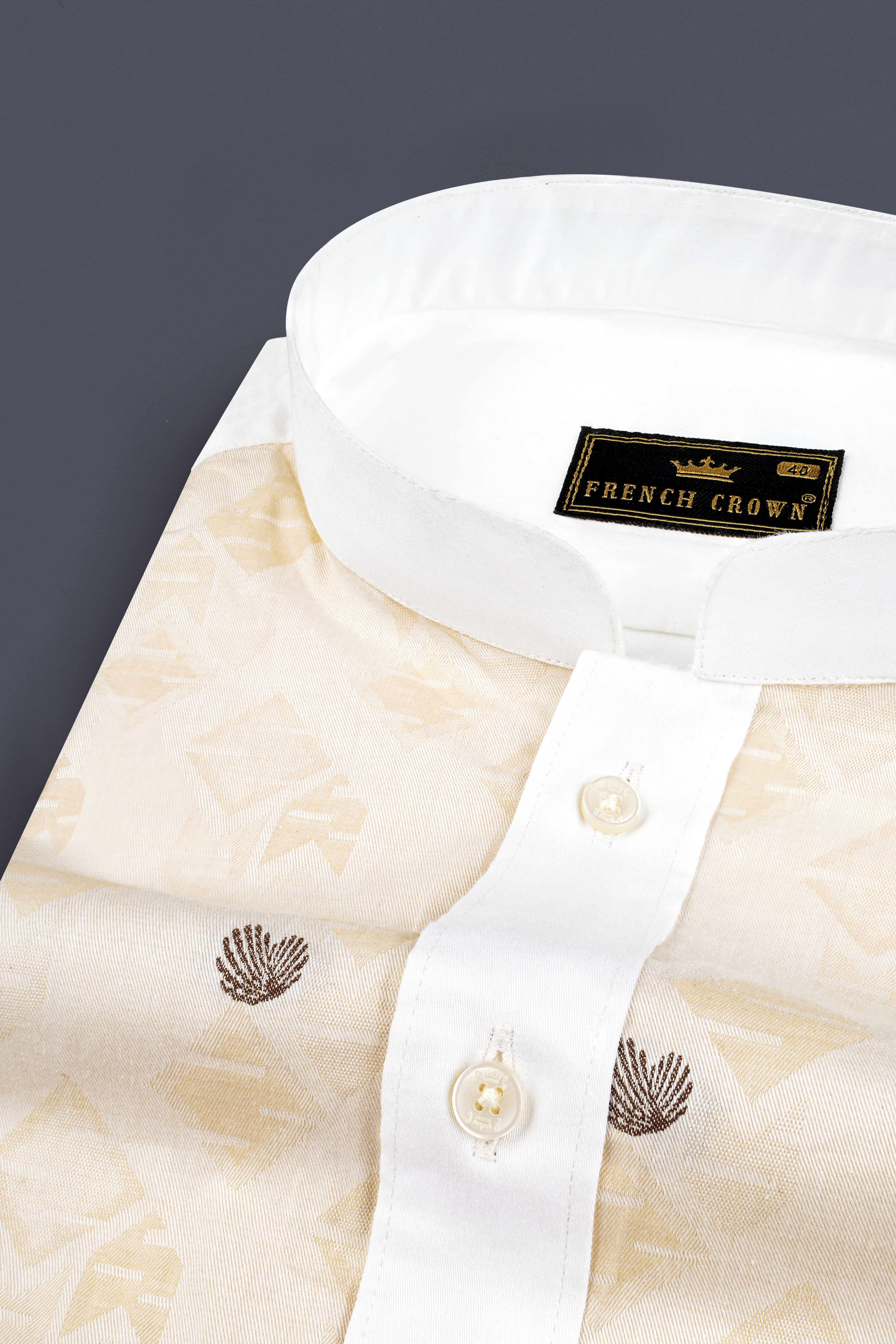Bright White and Gin Fizz Jacquard Textured Premium Cotton Shirt