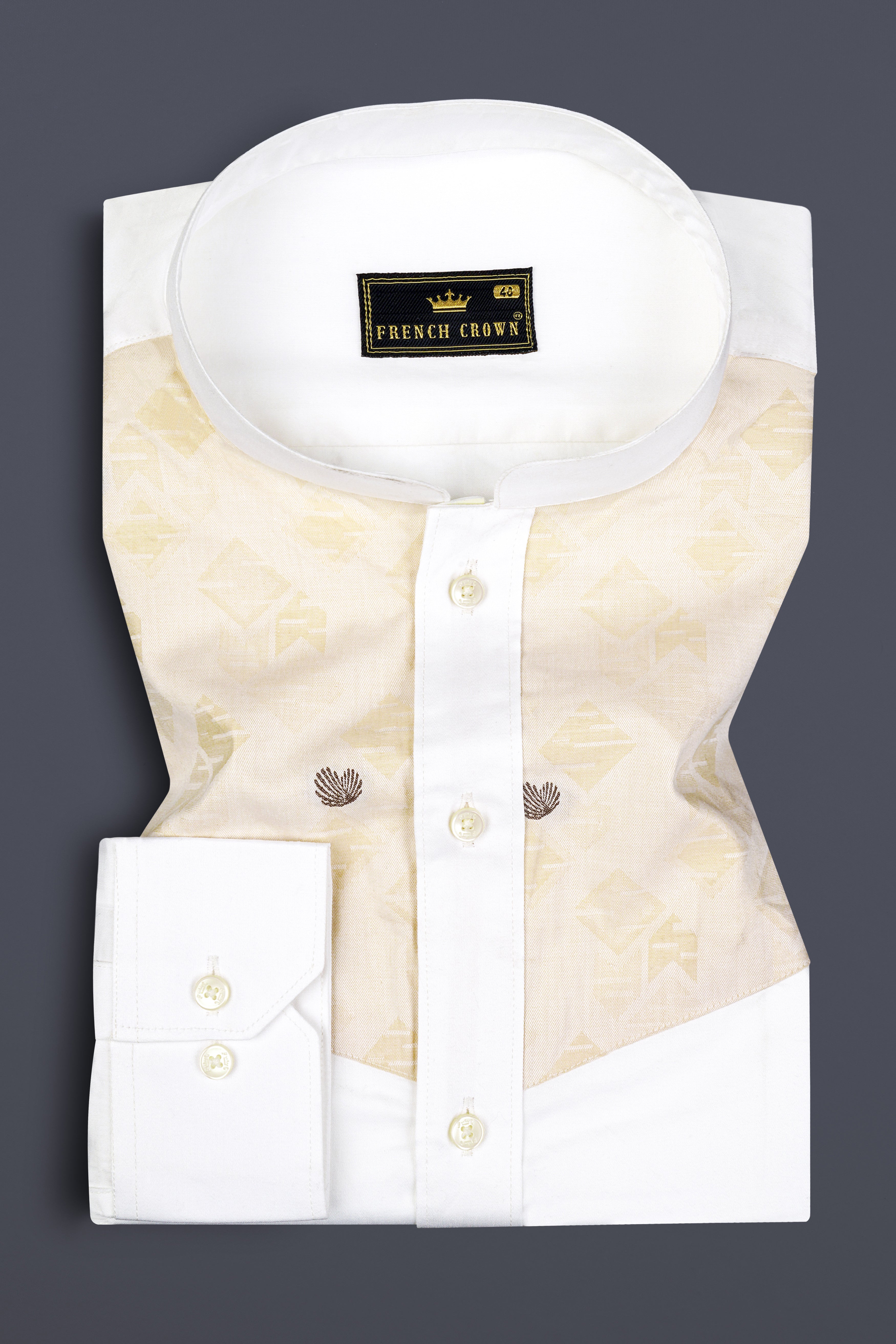 Bright White and Gin Fizz Jacquard Textured Premium Cotton Shirt