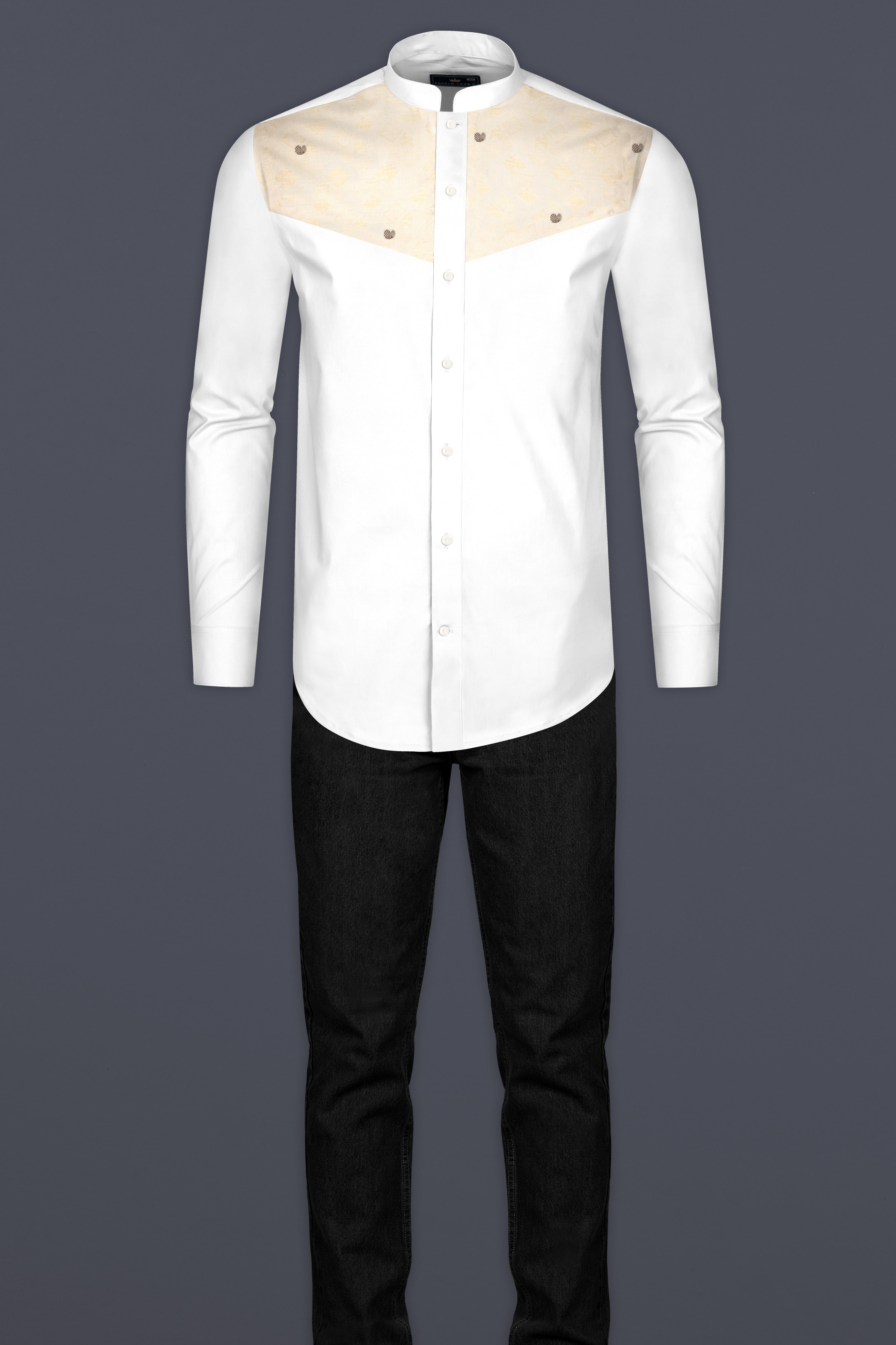 Bright White and Gin Fizz Jacquard Textured Premium Cotton Shirt