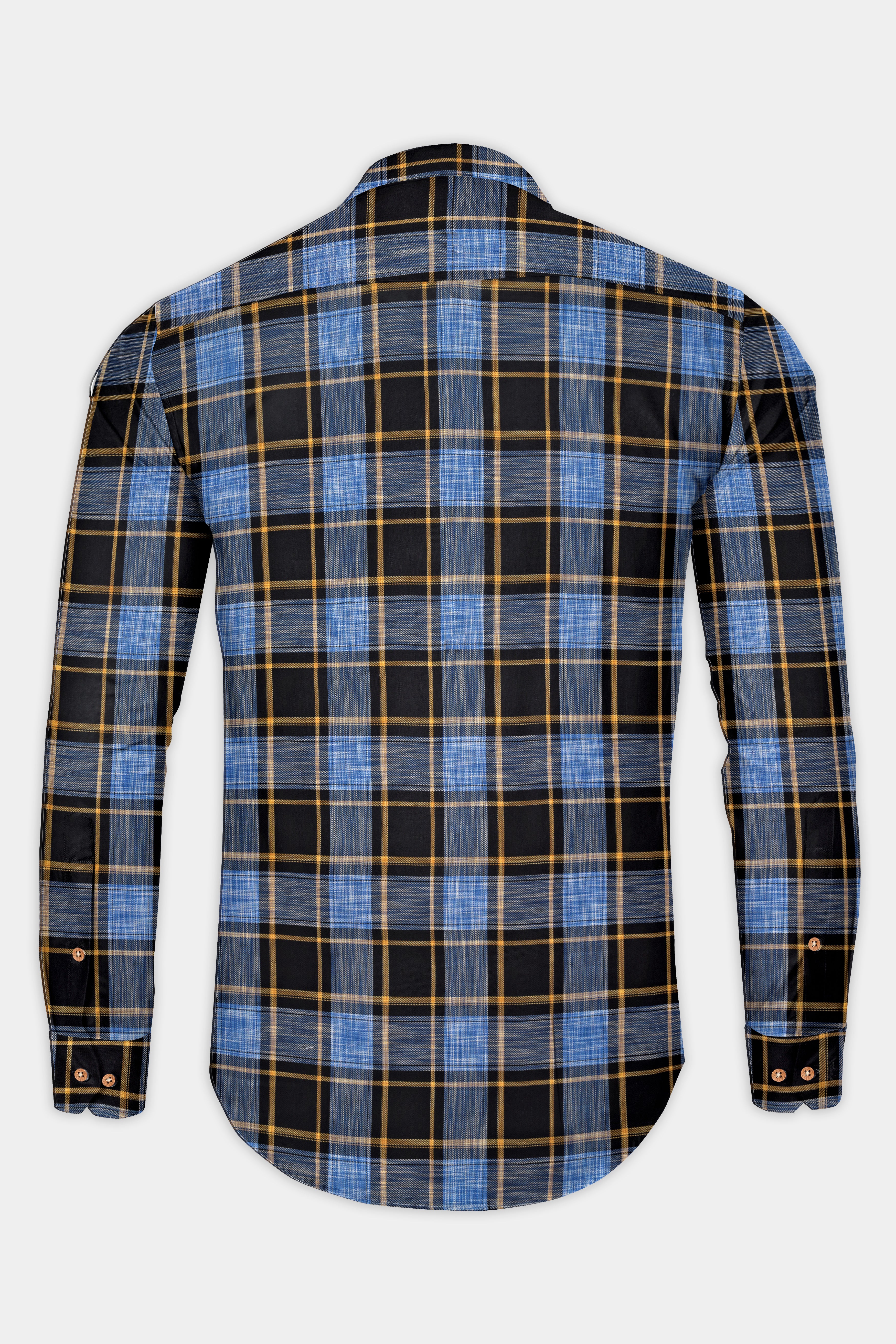 Portage Blue and Jade Black Twill Plaid Premium Cotton Kurta Shirt