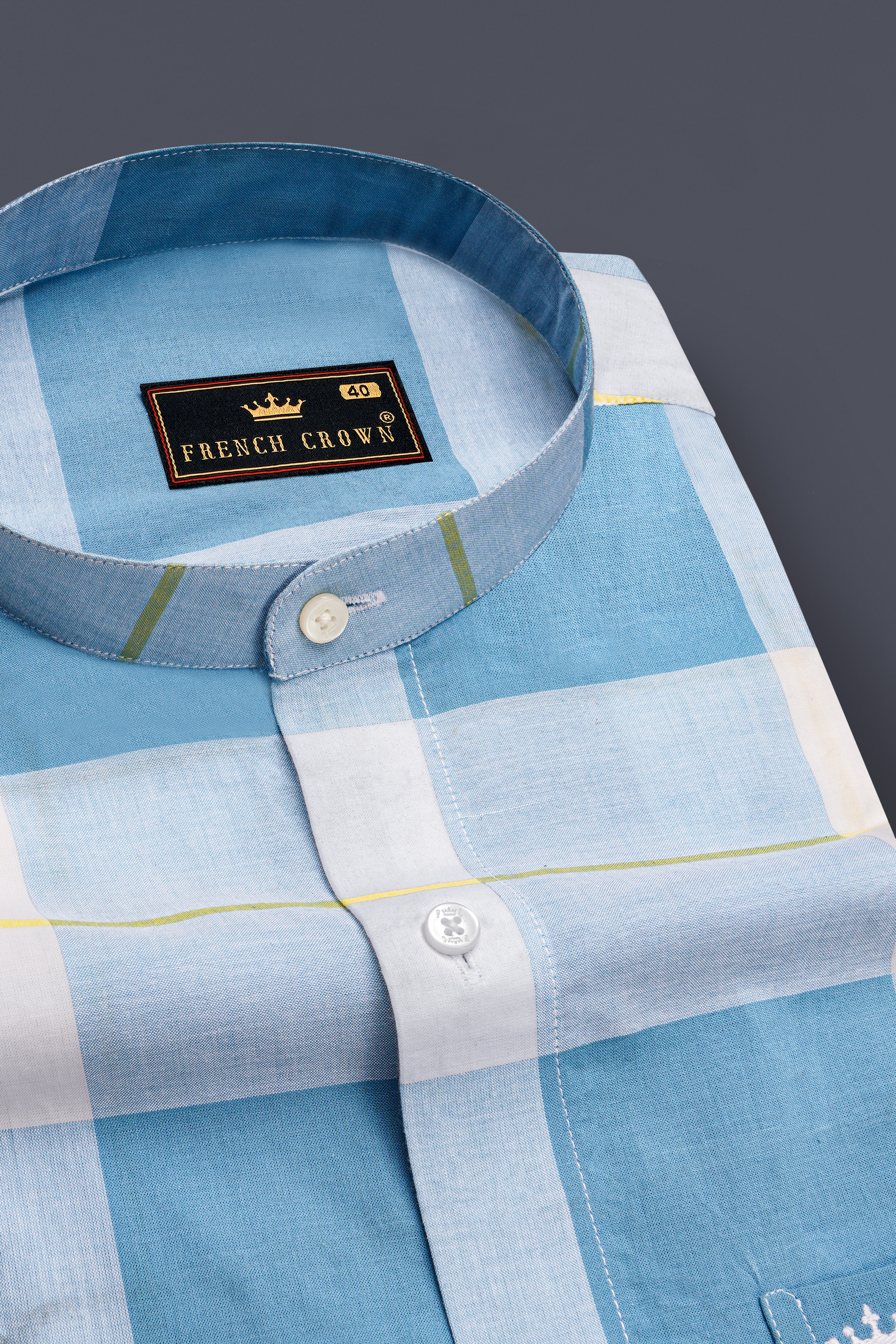Metallic and Moonstone Blue Plaid Premium Cotton Shirt